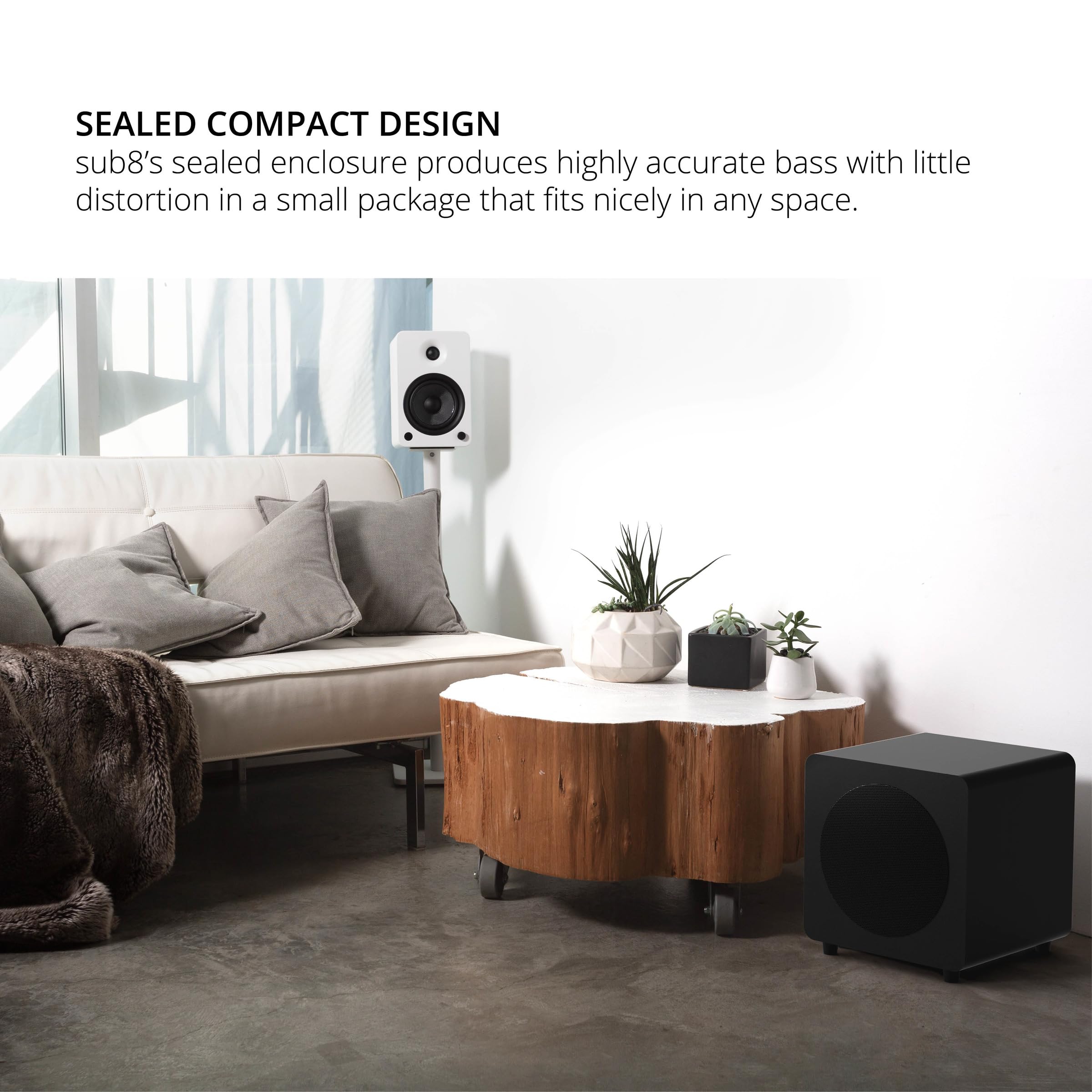 Kanto Sub8Vmb Sealed Powered Subwoofer | 300W Peak Power | 8'' Woofer | Matte Black