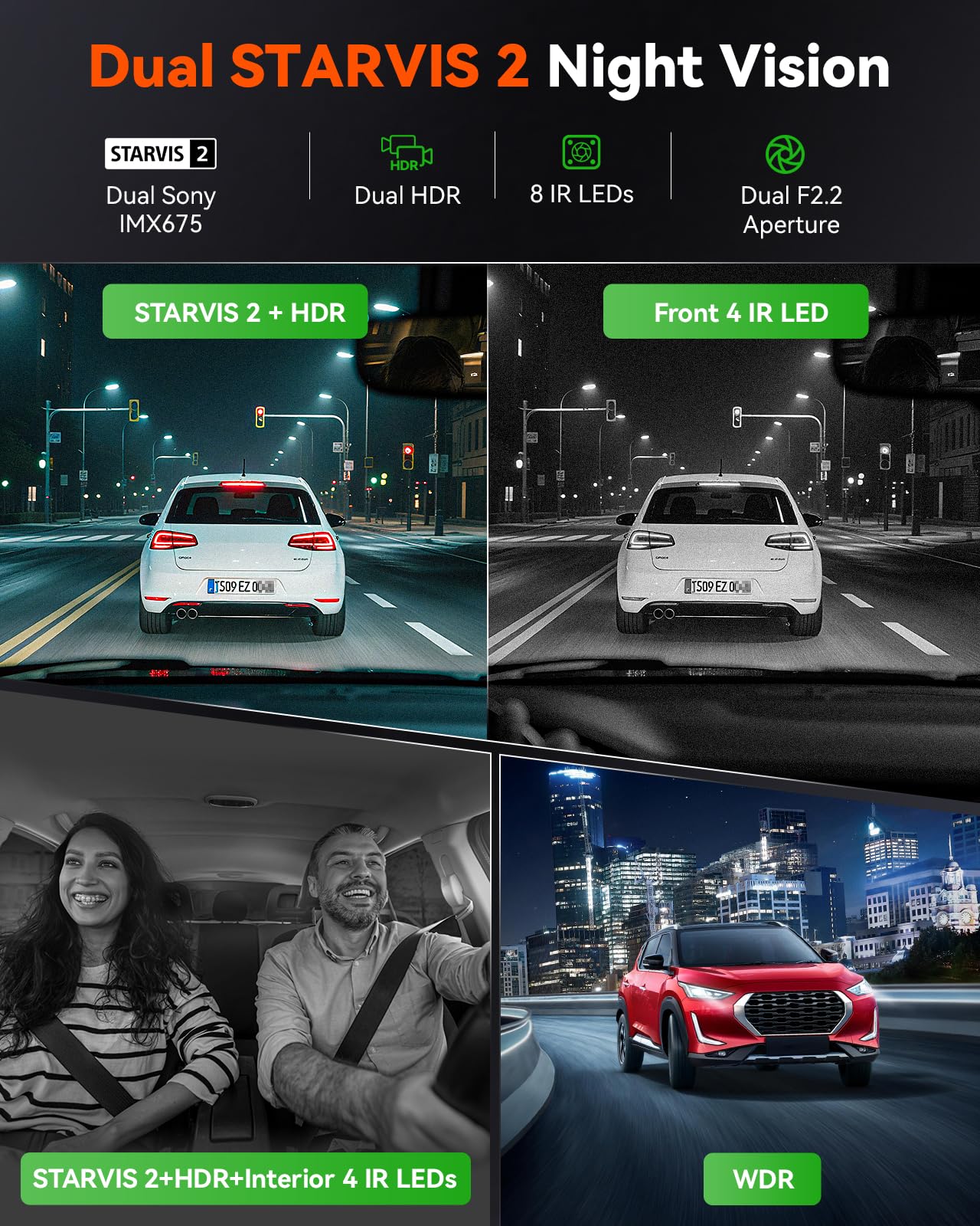 Vantrue E360 Plus 3 Channel 360 Degree Wifi Dash Cam, Dual Starvis 2, Triple1944P Front Rear And Inside Dashcam, Hdr Ir Night Vi