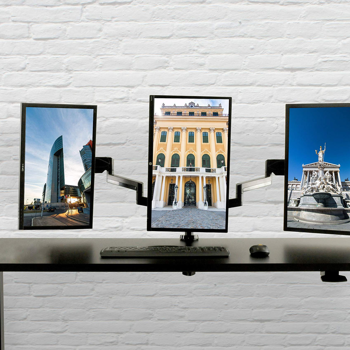 Techorbits Triple Monitor Mount Three Arms Computer Screen Stand Full ...