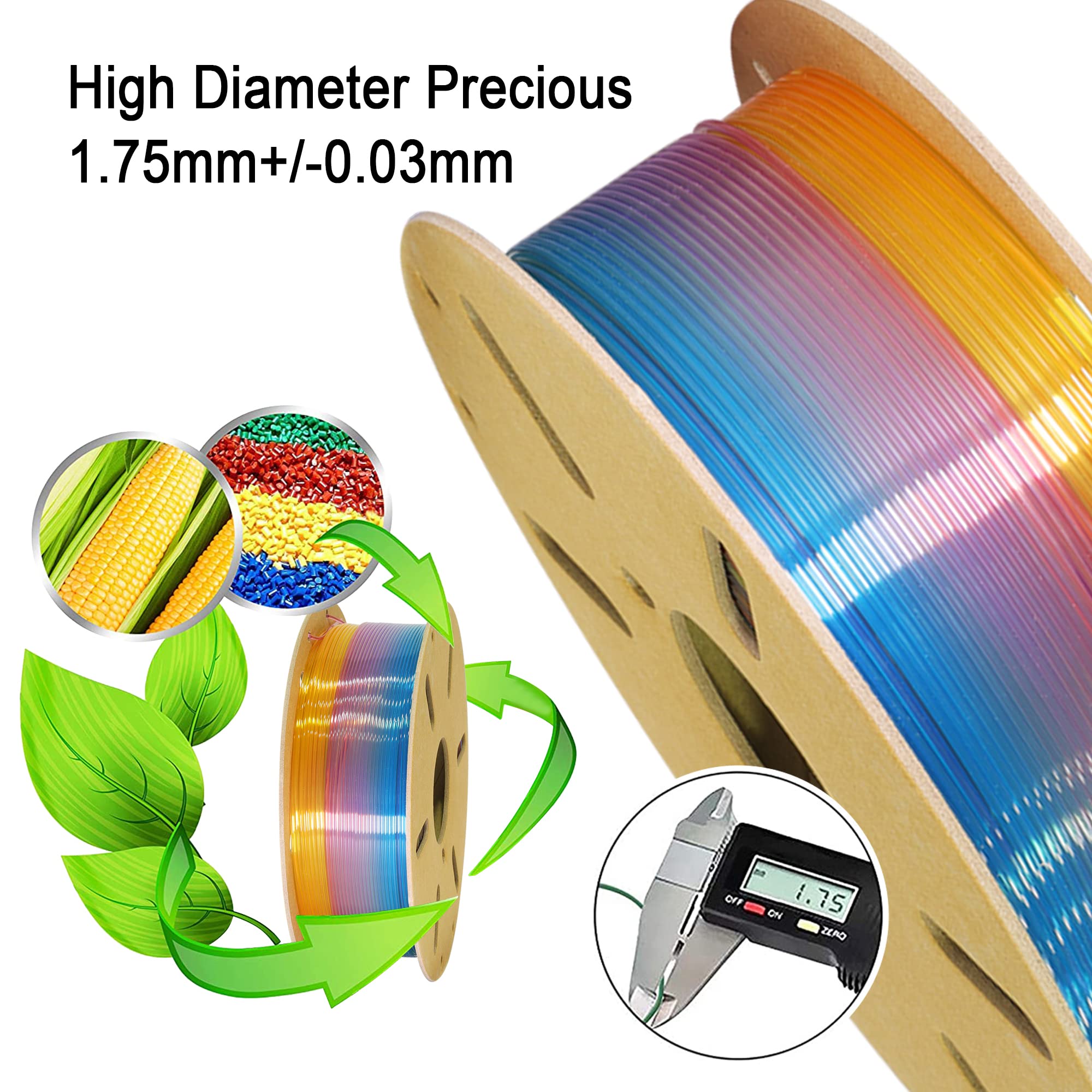 Do3D Fast Color Change Natural Rainbow Pla 3D Printing Filament, Tidy Winding 1.75Mm Pla, Widely Fit For 3D Printer; 1Kg Cardboa