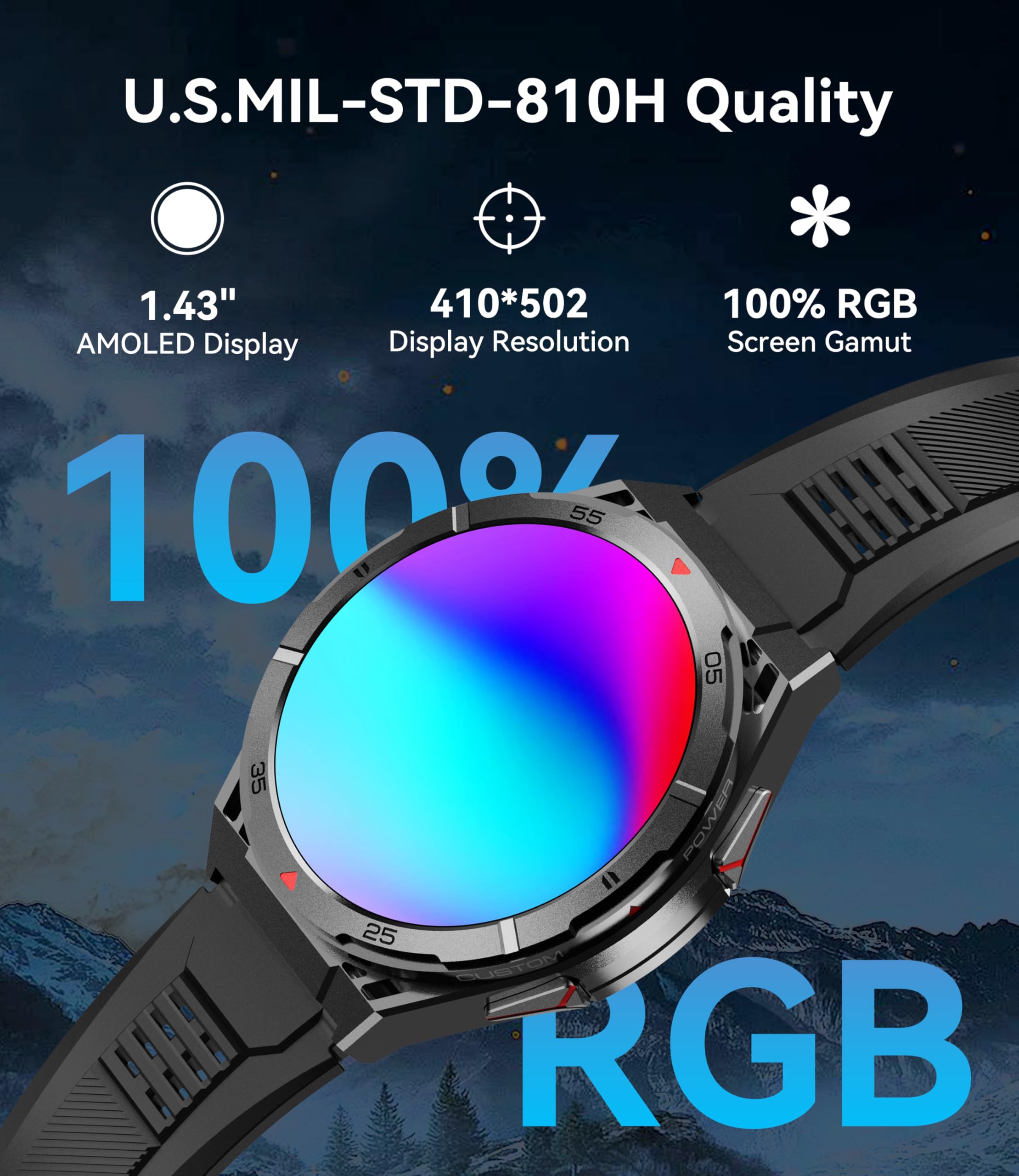 Oukitel Smart Watch For Men Gps Watch, 1.43'' Amoled Display, 5Atm Waterproof Military Watch, 150+ Sport Modes, Fitness Activity