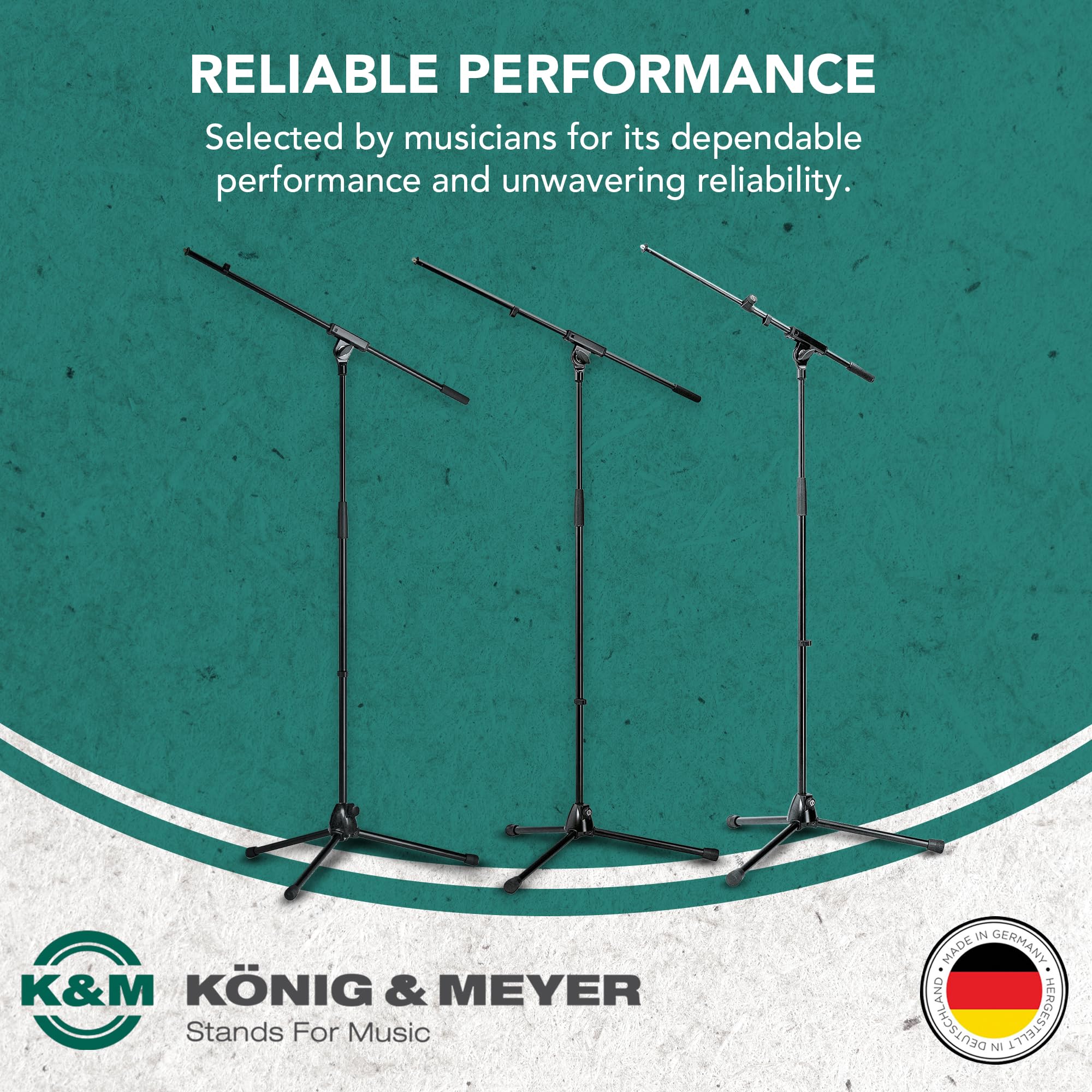 K&M Konig & Meyer 21060.500.55 Tripod Microphone Stand With Boom Arm | Easy Clutch Height Adjustment | Folding Leg Design | Zinc