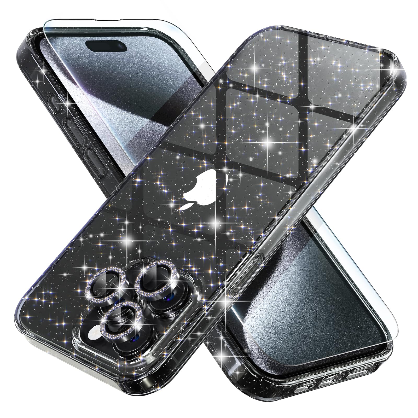 Choiche Compatible For Iphone 15 Pro Max Case, Women Cute Clear Glitter Bling Sparkly Case, [3 X Diamond Camera Lens Protectors]