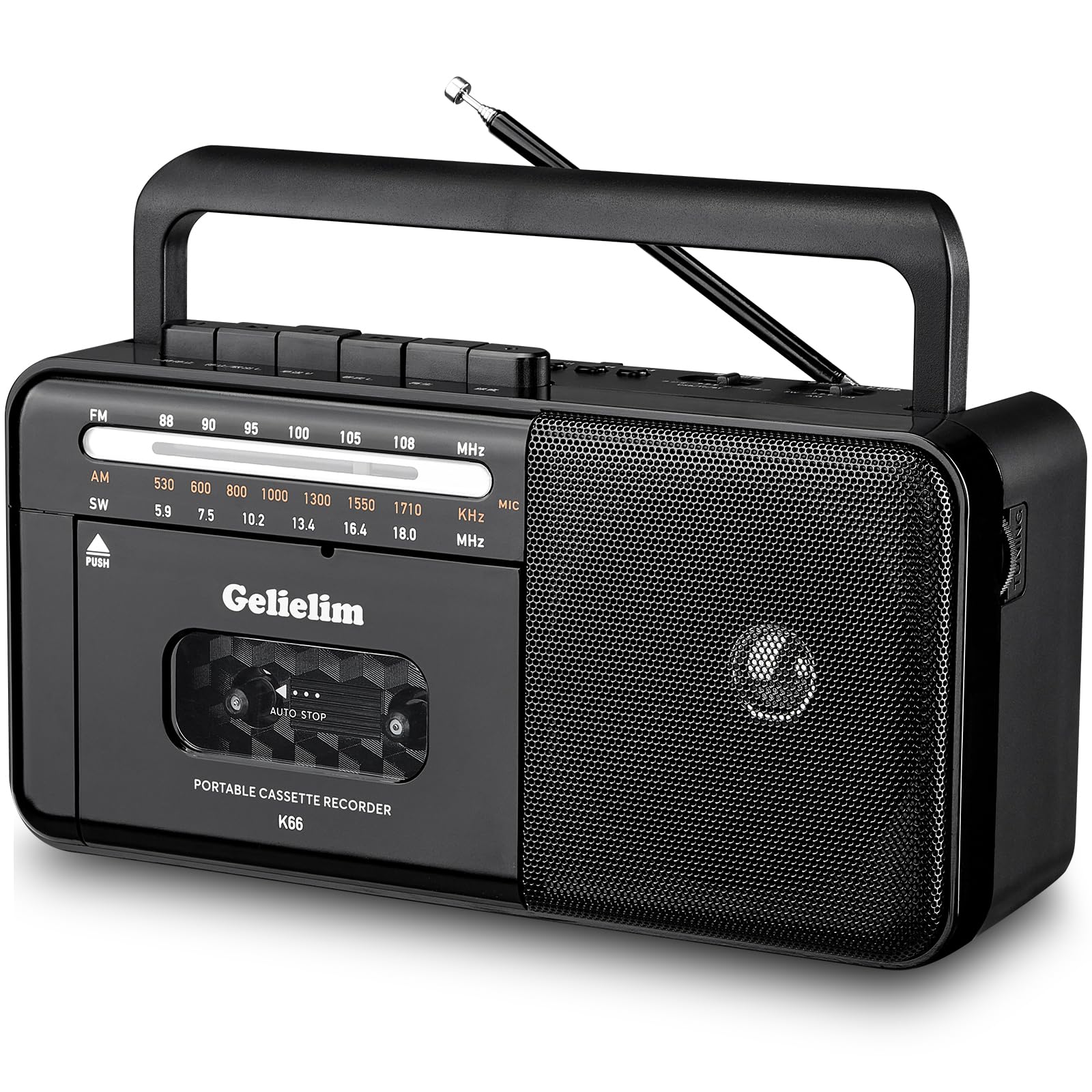 Gelielim Cassette Tape Player Bluetooth Boombox, Cassette Player Am/Fm/Sw Radio Stereo, Tape Player/Recorder With Big Speaker An