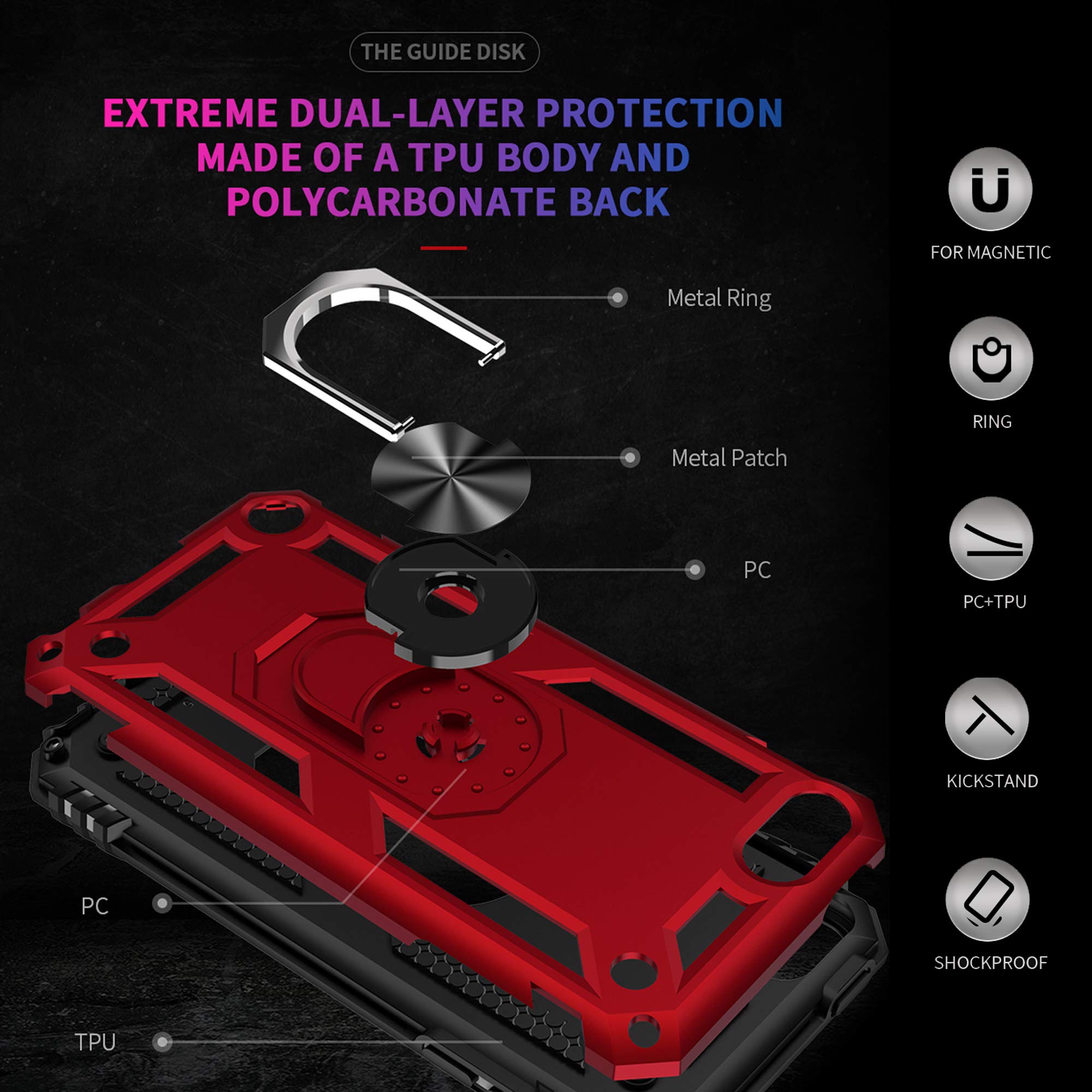 Ulak Compatible With Ipod Touch 7 Case/Ipod Touch 6 Case With 2 Hd Screen Protectors, Hybrid Rugged Shockproof Cover With Built-