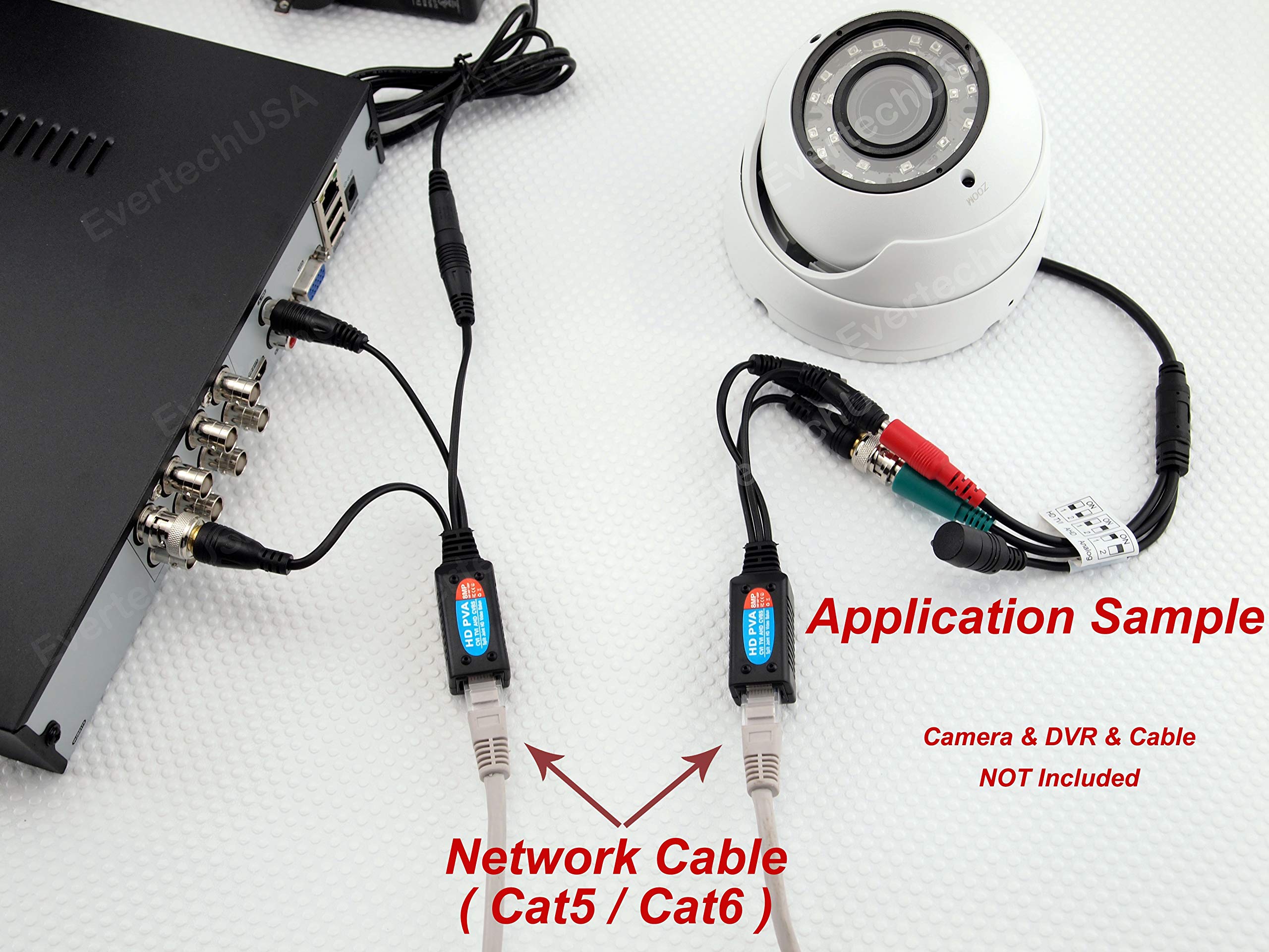 Evertech Hd Cvi/Tvi/Ahd Passive Video Balun With Power Connector And Rj45 Cat5 Data Transmitter Bnc Twisted Pair (4 Pairs 8 Pcs