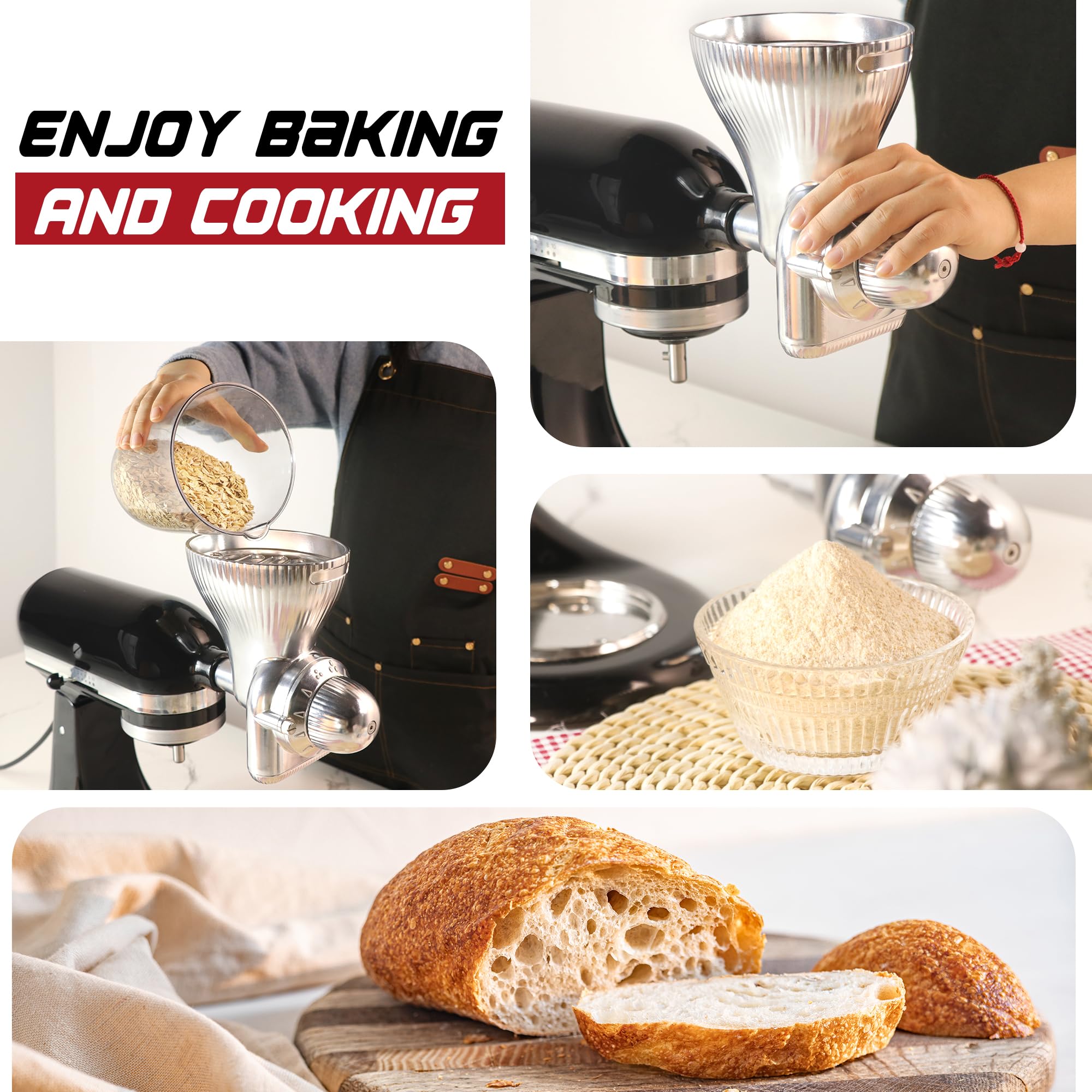 Glink All Metal Grain Mill Attachment Fit For Kitchenaid Stand Mixer,12 Levels Flour Grinder Accessories, Grain Mill Attachment