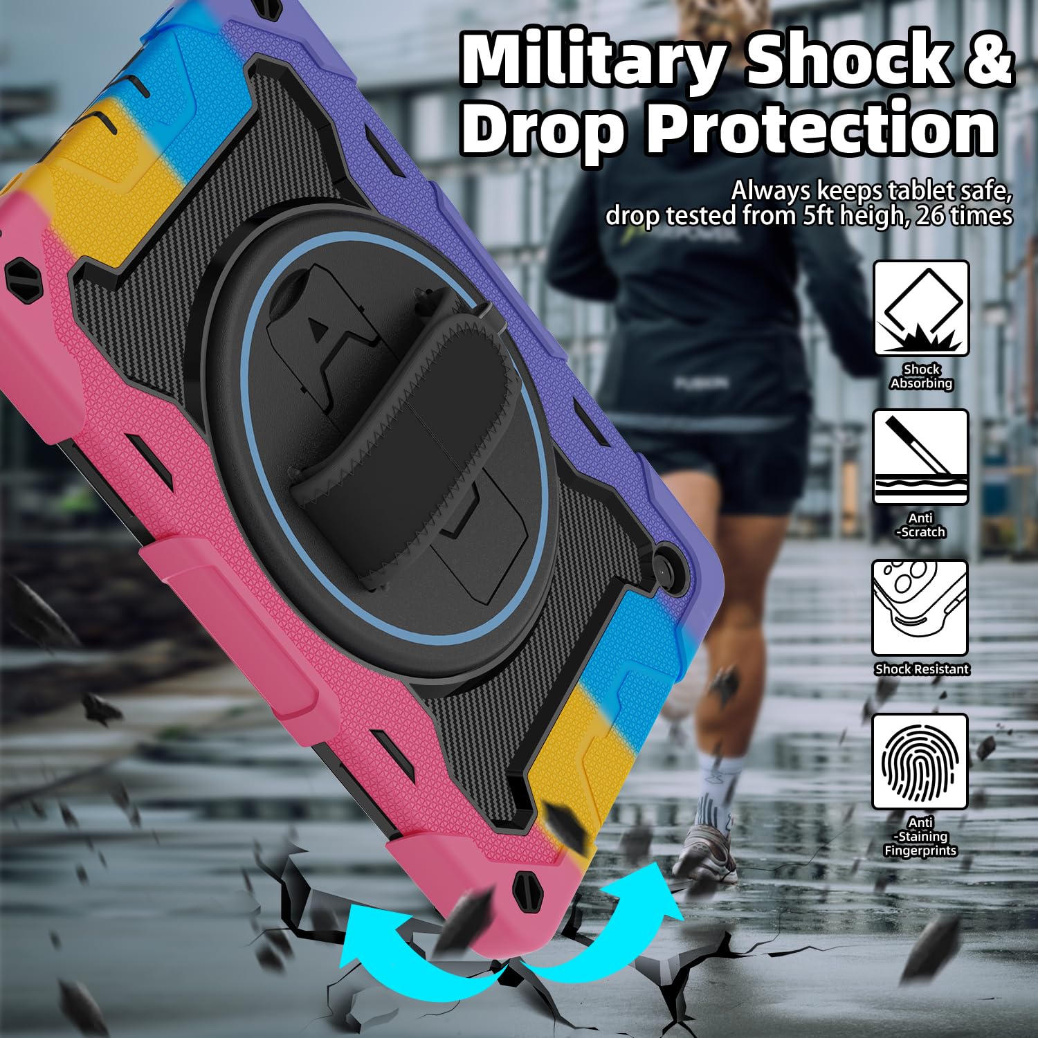 Rosrome Case For Galaxy Tab A9 Plus 5G/ A9+ (11 Inch) With Hd Screen Protector & Shoulder Strap|15Ft Drop Protection|360 Stand H