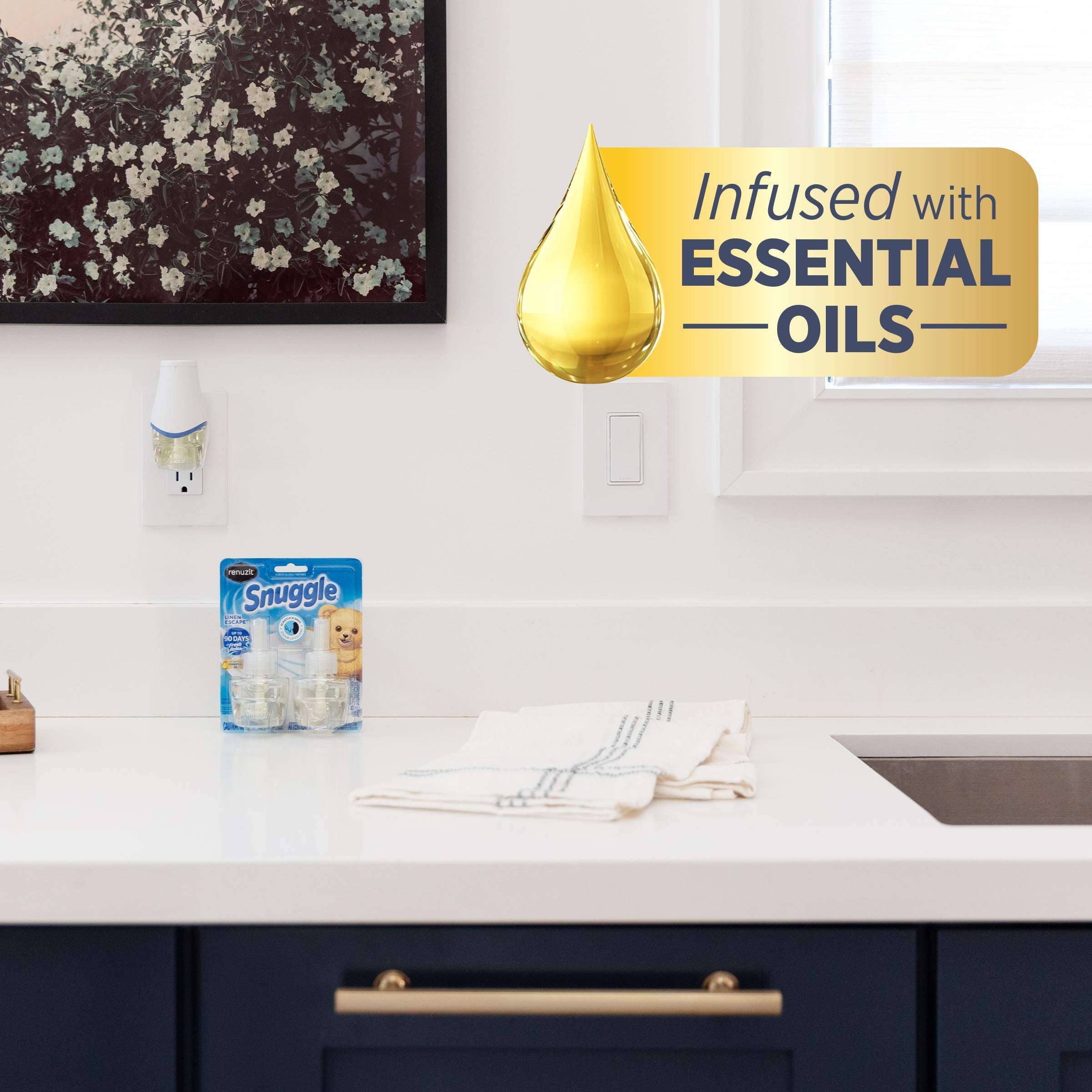 Renuzit Snuggle Scented Oil Refill Air Freshener & Plugin Warmer, Linen Escape Starter Kit