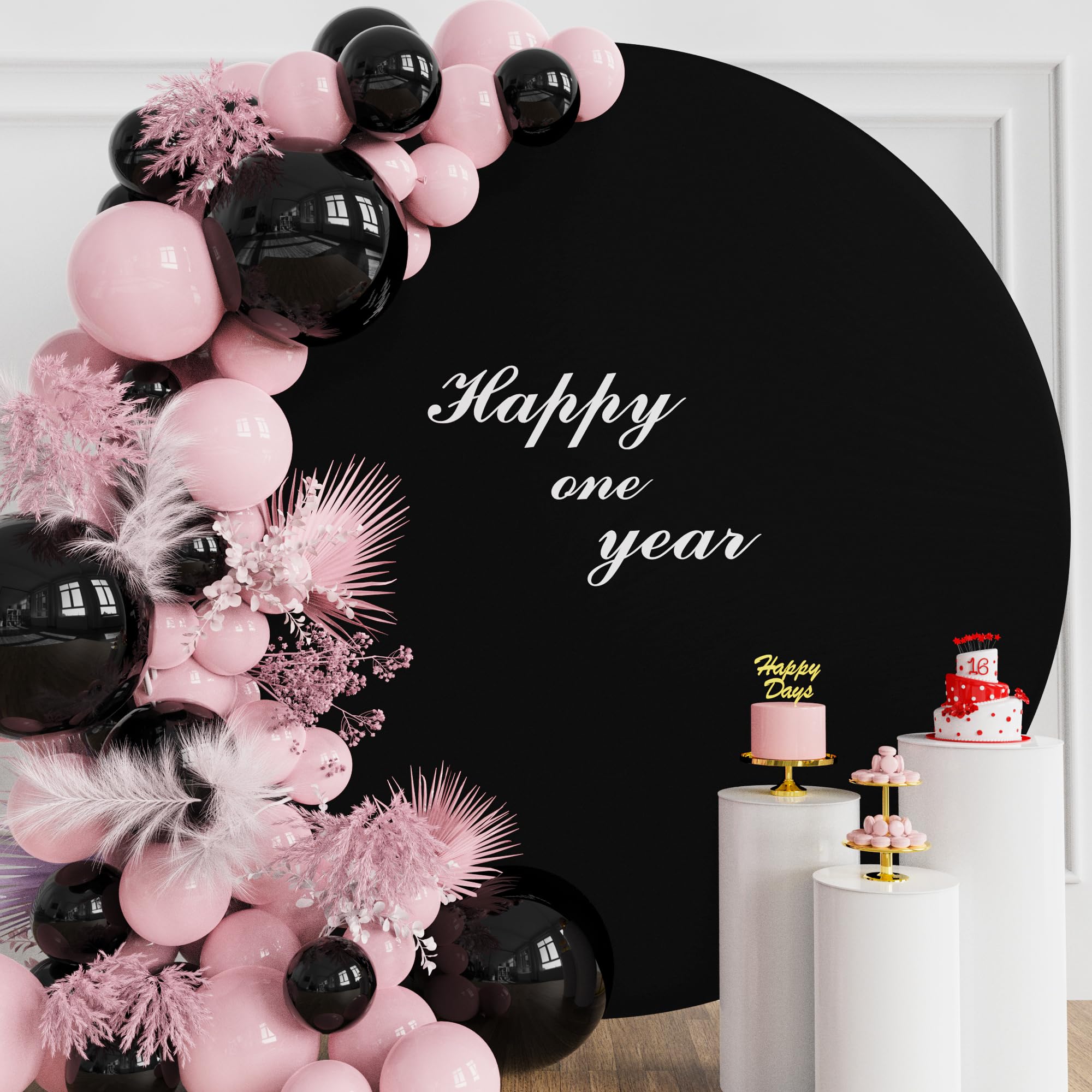 Wokceer 6.6Ft Round Backdrop Cover Black Round Arch Covers With Buckles Polyster Circle Balloon Arch Cover For Wedding Birthday