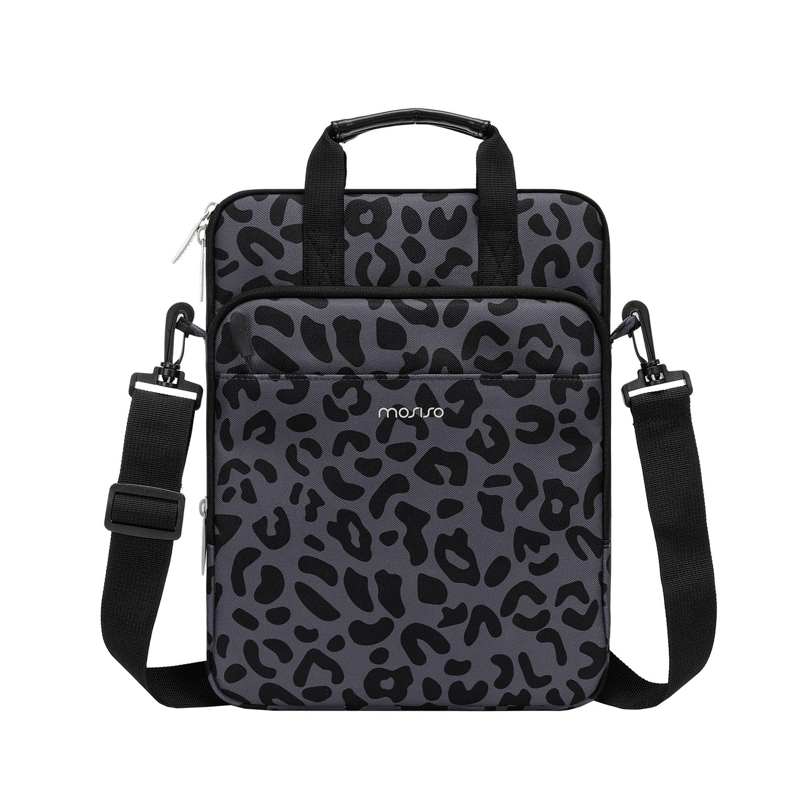 Mosiso 12.9 Inch Tablet Sleeve Case For 13 Inch Ipad Pro M4 & Ipad Air M2 2024, Ipad Pro 12.9 M2 & M1 2022 2018, Galaxy Tab S8+/S9+ 12.4, Leopard Grain Tablet Shoulder Bag With 3 Pockets, Black