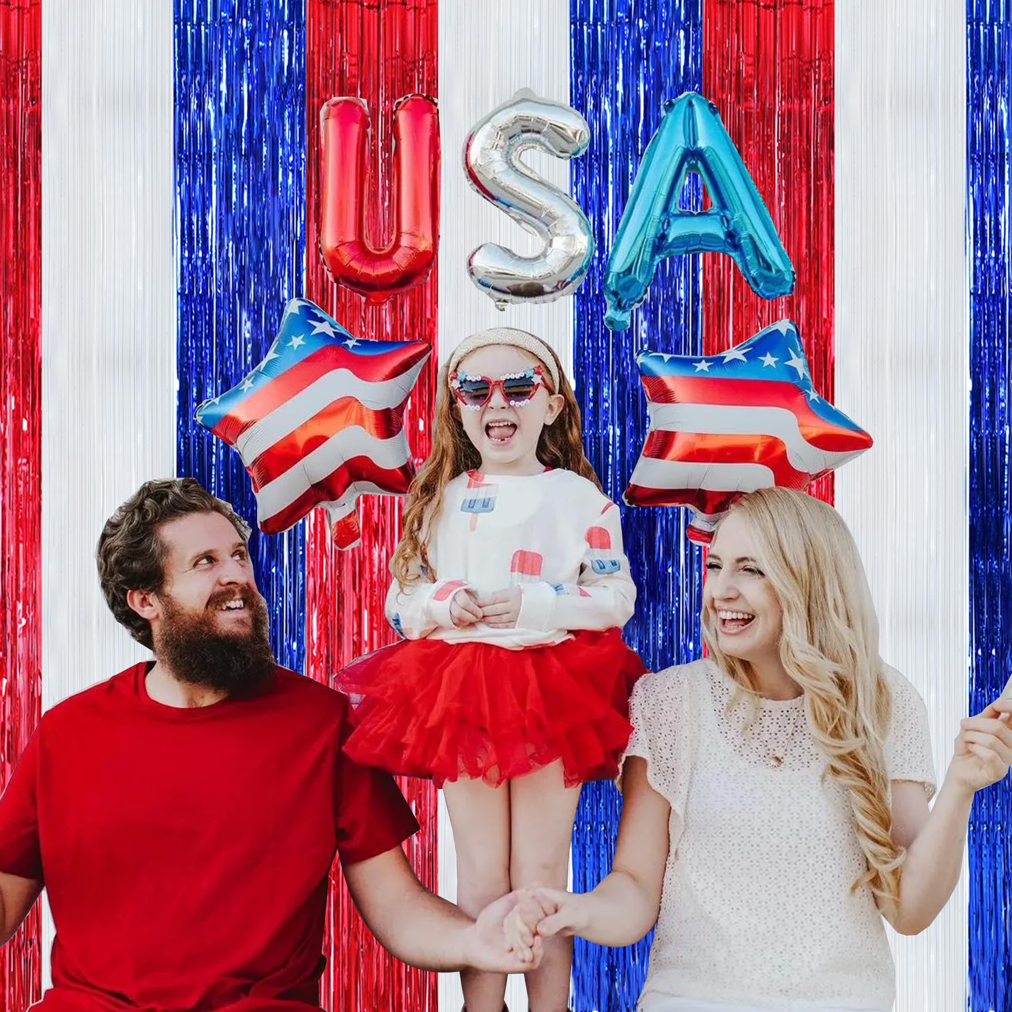 Beishida 3 Pcs Red Blue White Door Streamers Curtain July 4Th Party Streamers Backdrop 4Th Of July Party Wall Background For Par