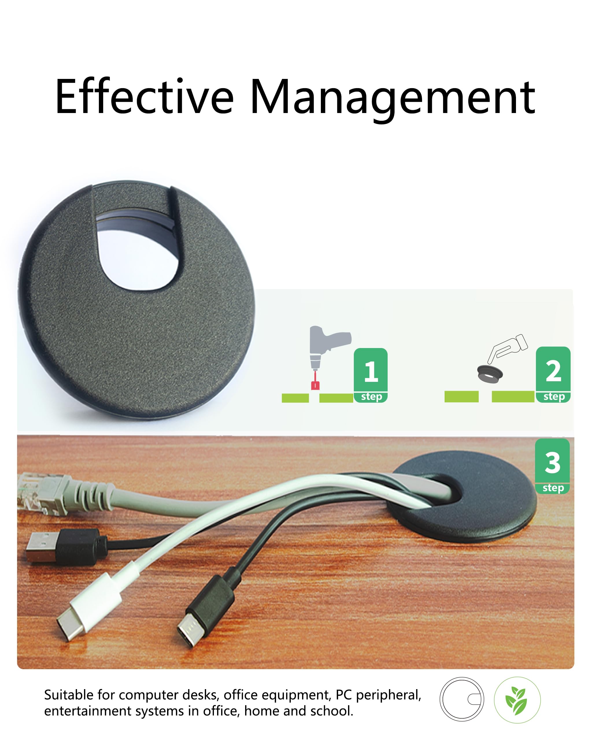 Bicafa 6 Pack Desk Grommet 50Mm (1.97 Inch)Wire Cord Cable Desk Hole Cover With Bi Metal Hole Saw Kit And Cord Wire Wrap Coiled