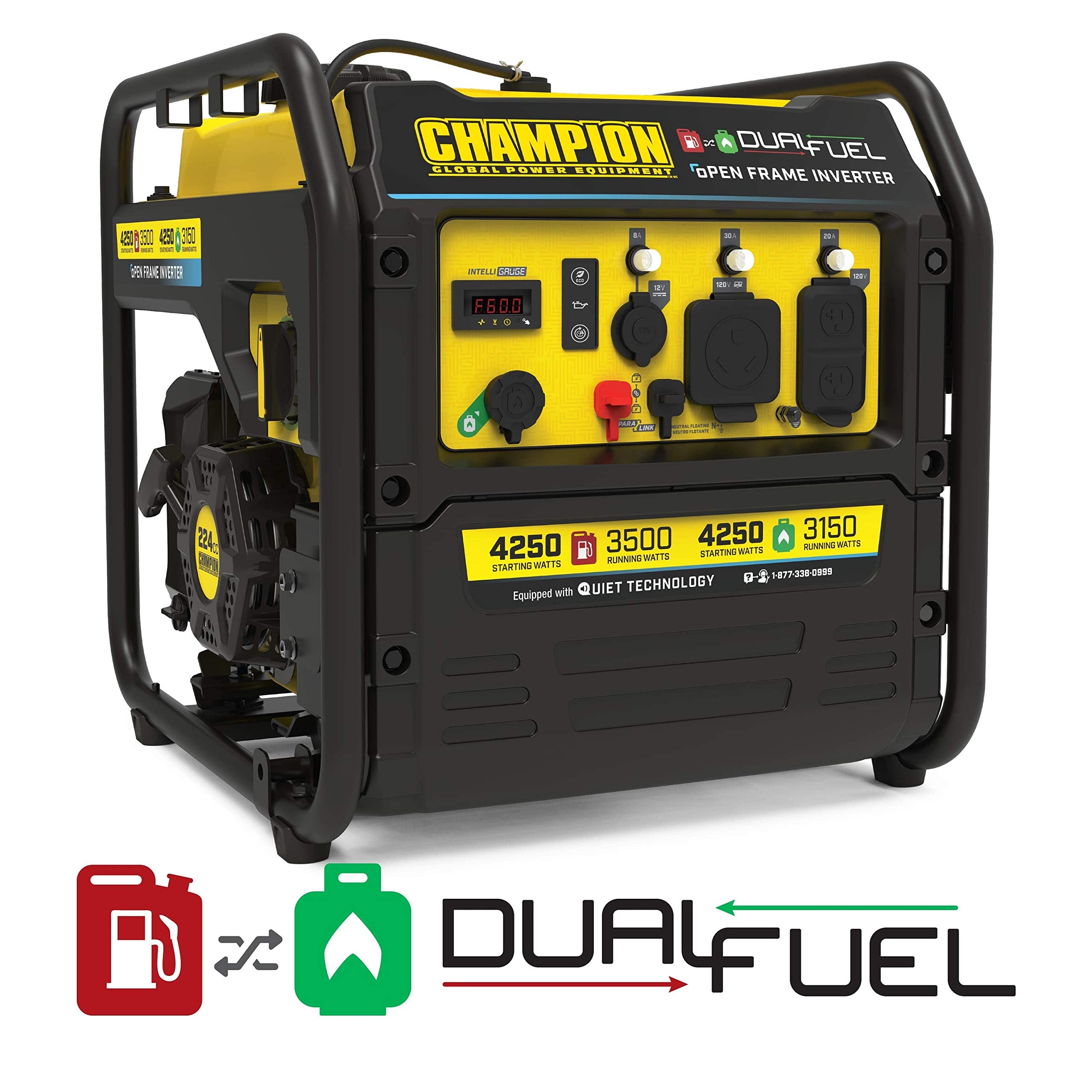 Champion Power Equipment 4250 Watt Dual Fuel Rv Ready Portable Open Frame Inverter Generator With Quiet Technology