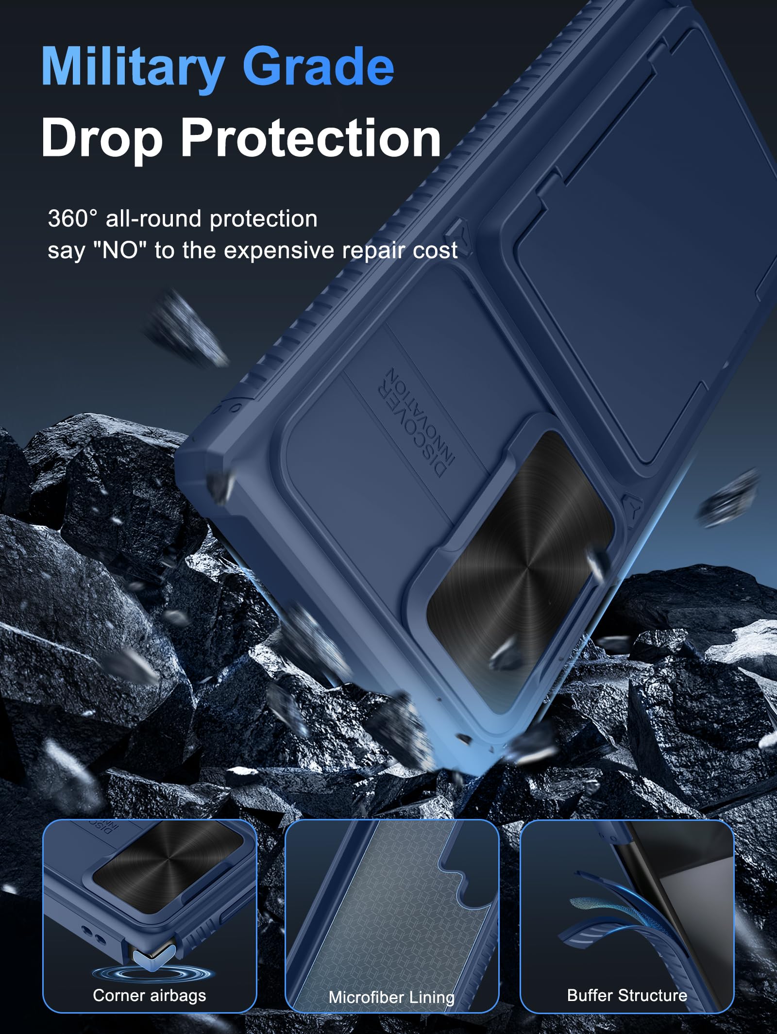 Vihibii For Samsung Galaxy S24 Ultra Wallet Case With Card Holder (4 Cards) & Slide Camera Lens Protective Cover & Kickstand, He