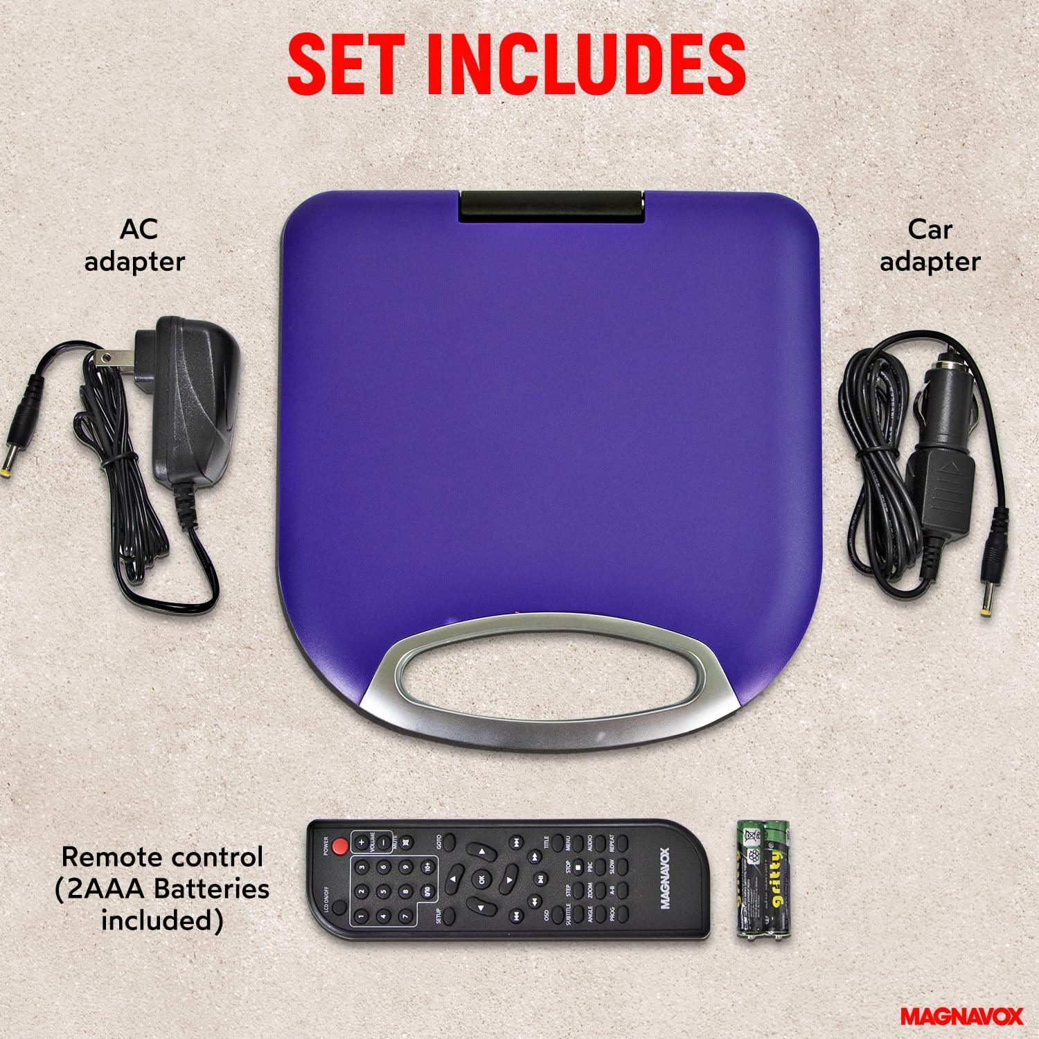 Magnavox Mtft750 Pl Portable 7 Inch Tft Dvd/Cd Player With Remote Control And Car Adapter In Purple | Rechargeable Battery | Hea