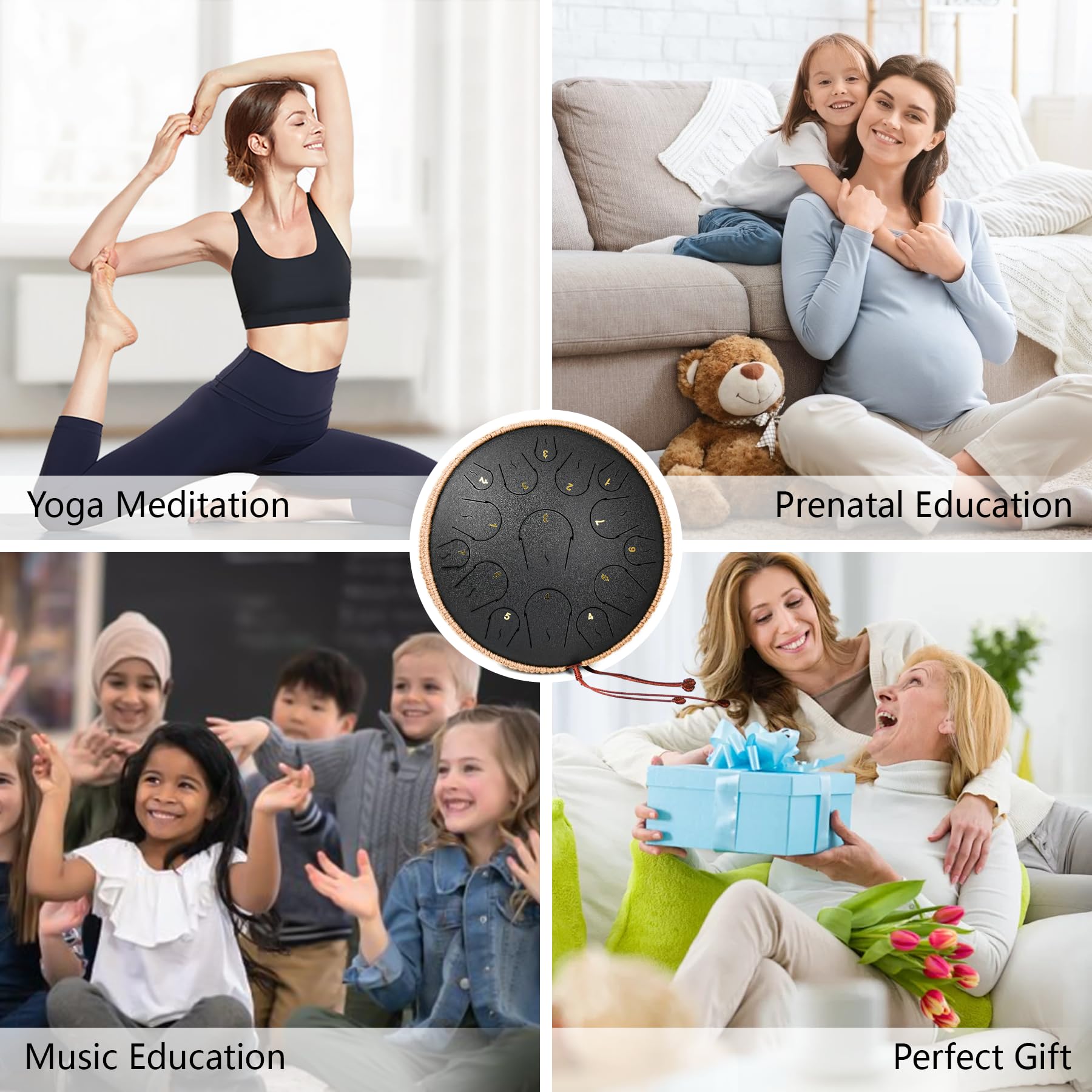 Steel Tongue Drum 14 Inch 15 Notes, Tongue Drum C Major, Steel Drums For Adults, Hang Drum Instrument, Hand Pan Drum With Music