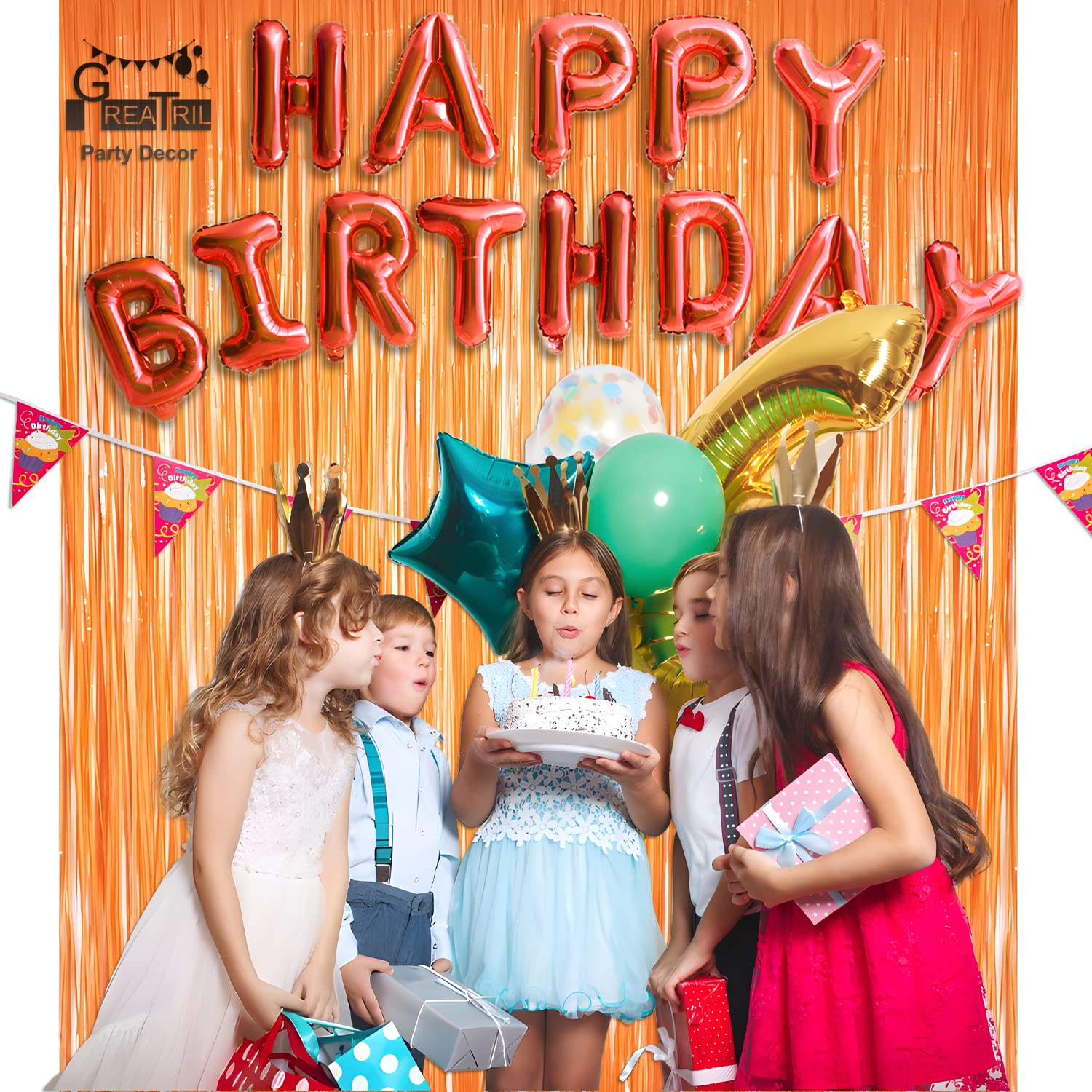 Orange Tinsel Curtain Party Backdrop   Greatril Foil Fringe Curtain Party Streamers For Fall/Thanksgiving Day/Birthdays/Doorway/