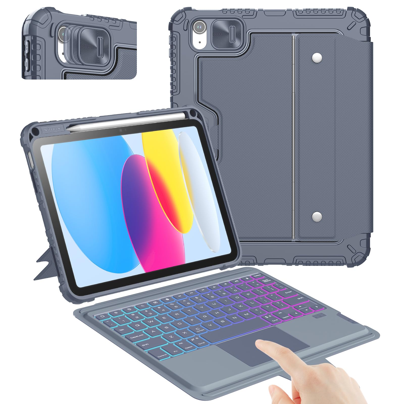 Nillkin For Ipad 10Th Generation Case With Keyboard (10.9   , 2022), 7 Backlight Colors, Precise Trackpad, Pencil Holder, Slide