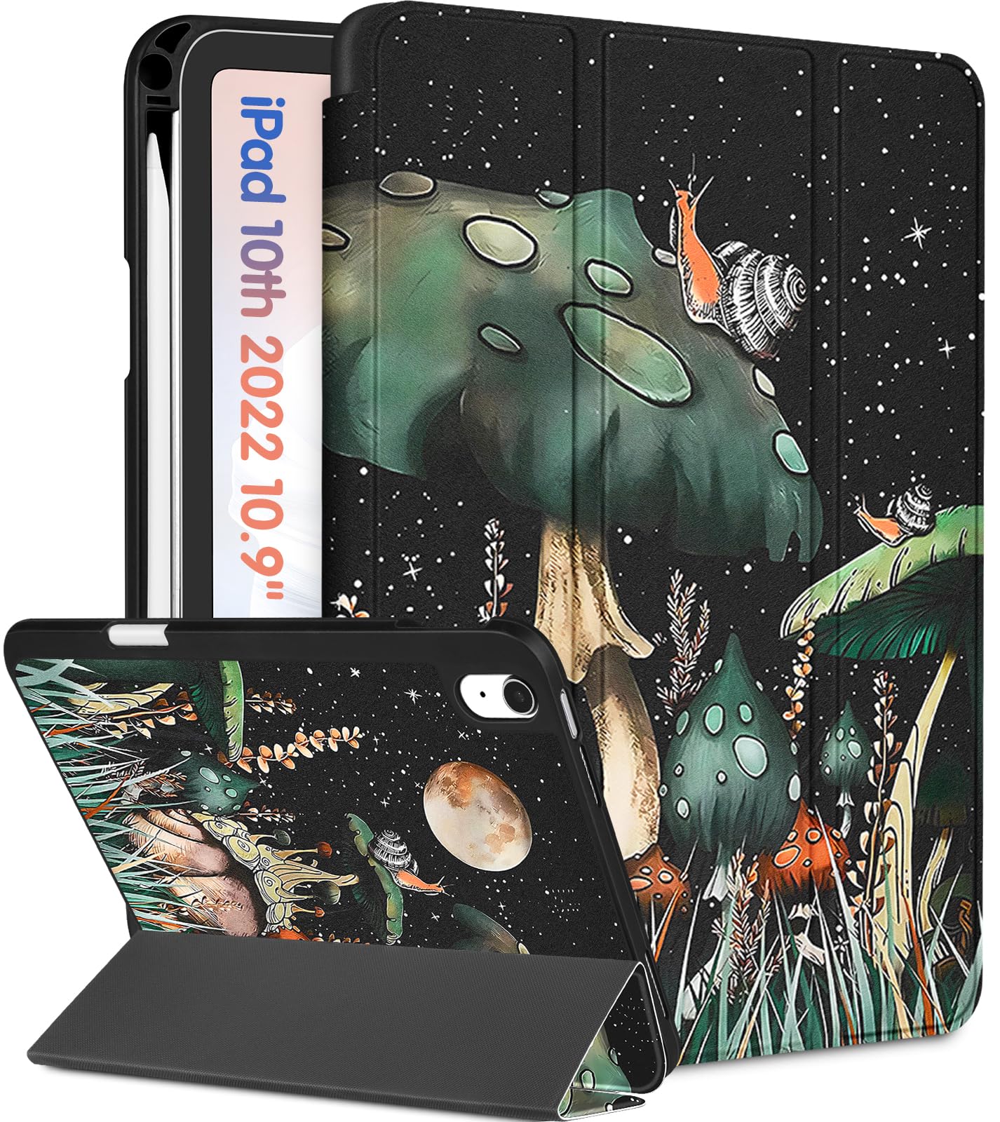 Wazzasoft For Apple Ipad 10Th Generation Case 10.9 Inch Cute Women Girls Folio Cover Eens Mushroom Design Cool Unique With Penci