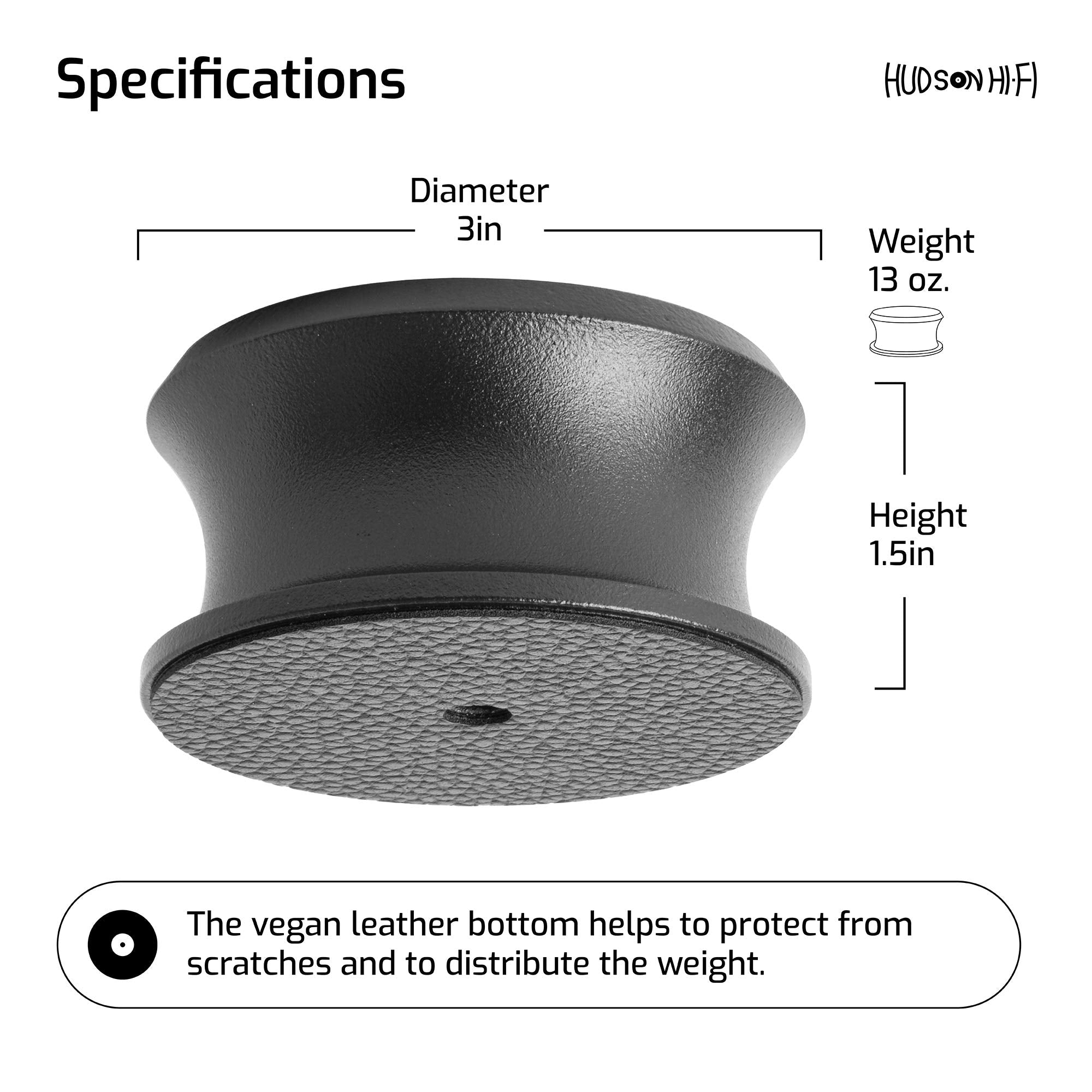 Hudson Hi Fi Bigben Record Weight Stabilizer With Protective Leather Pad   13 Ounce Vinyl Weight   Solid Steel Turntable Weight