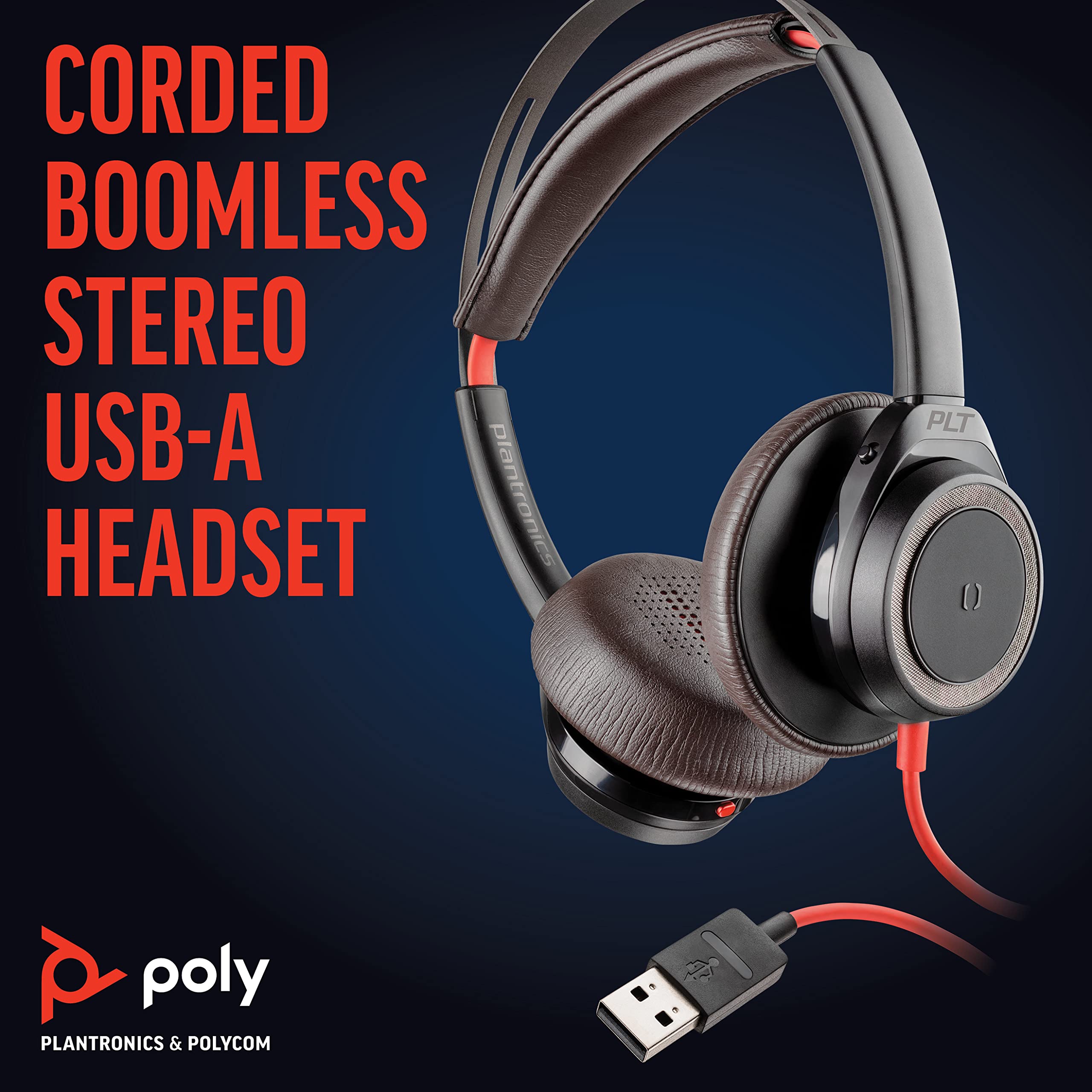 Poly (Plantronics + Polycom) Blackwire 7225 Wired Usb-A Headset (Plantronics) - Black - Dual-Ear (Stereo) Computer Headset - Con