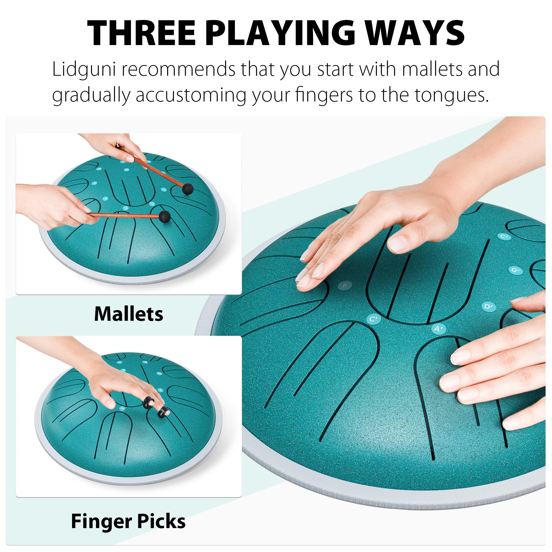 Steel Tongue Drum Electroacoustic, 10 Inch 10 Notes Steel Hanpan Tongue Drum, G Major Tongue Drum, Steel Handpan Drums Mallets A