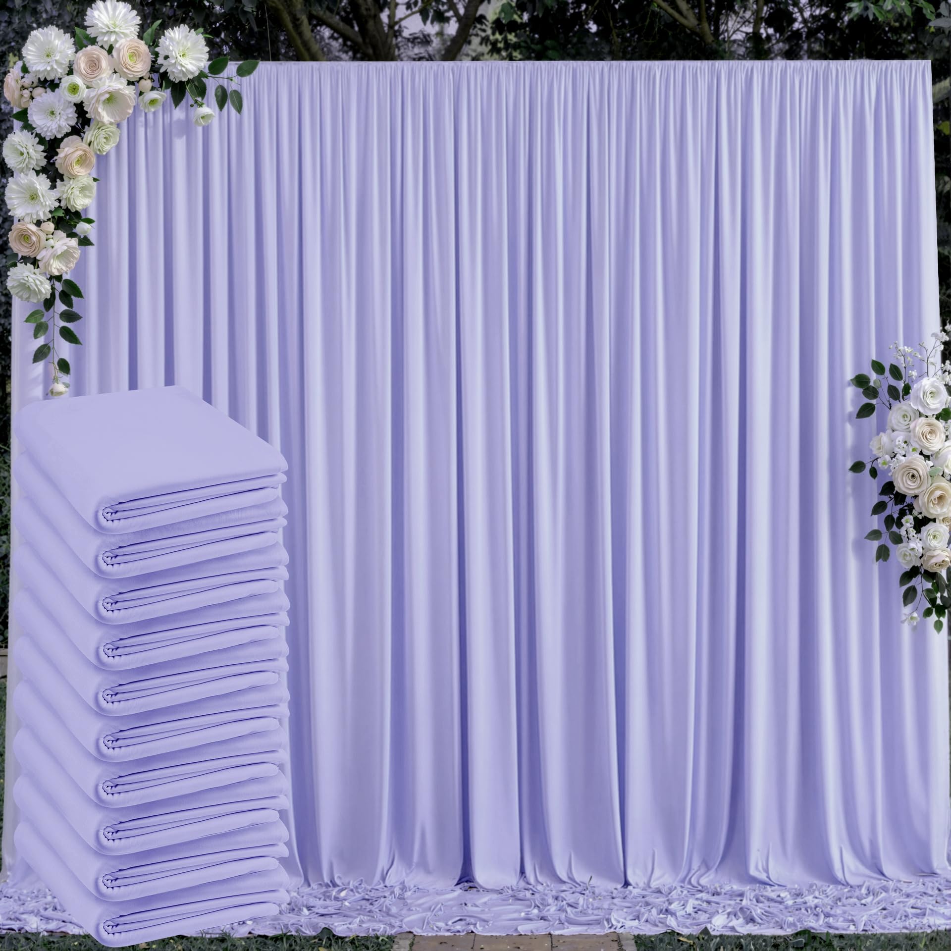 50 ft x 10 ft Wrinkle Free Lavender Backdrop Curtain for Parties, Polyester Light Purple Photo Backdrop Drapes 10 Panels 5x10ft
