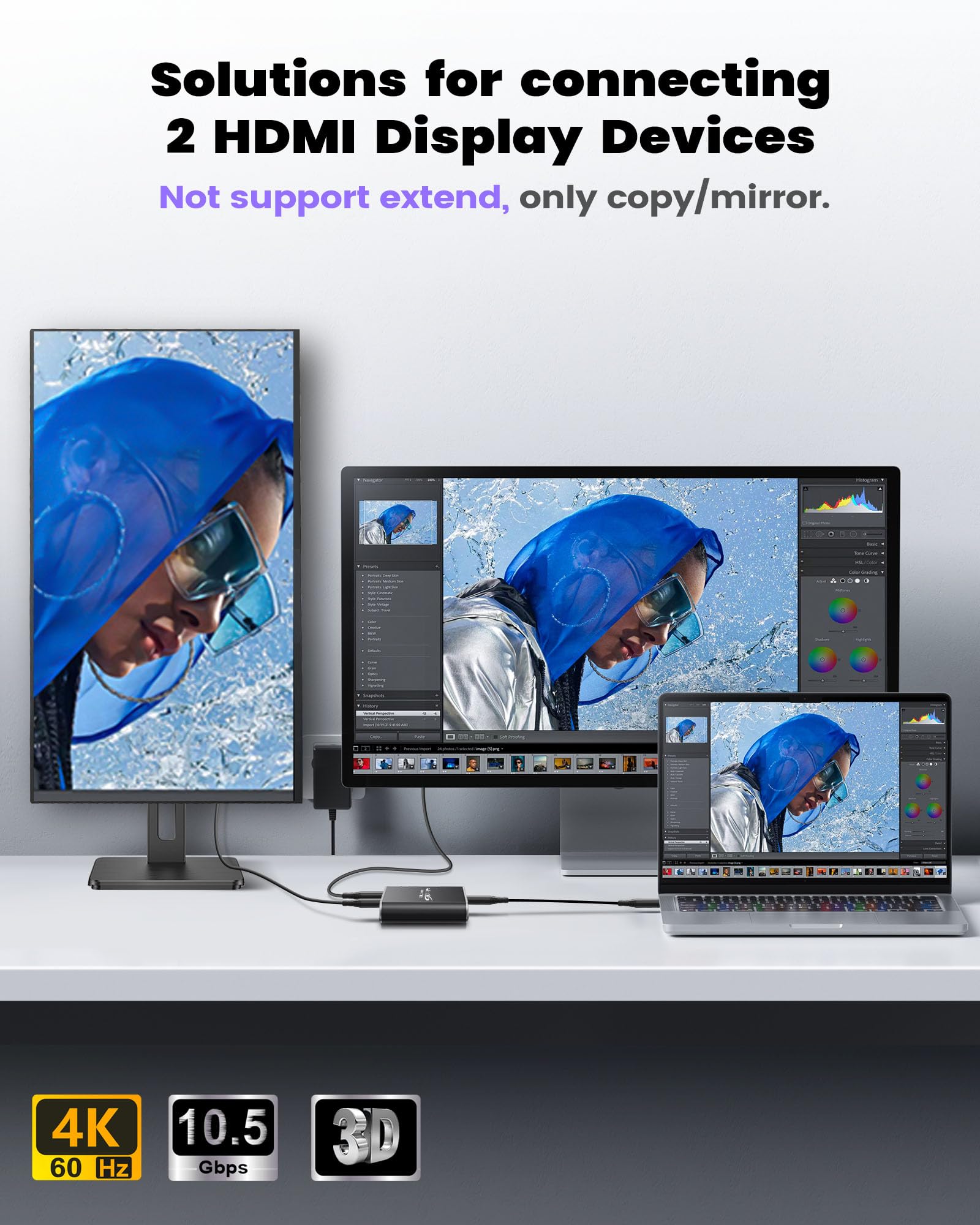 Avedio Links 4K@60Hz Hdmi Splitter, 2 Way 1 In 2 Out Hdmi Splitter With 4 Ft Hdmi Cable For Dual Monitors, 1X2 Hdmi 2.0 Splitter