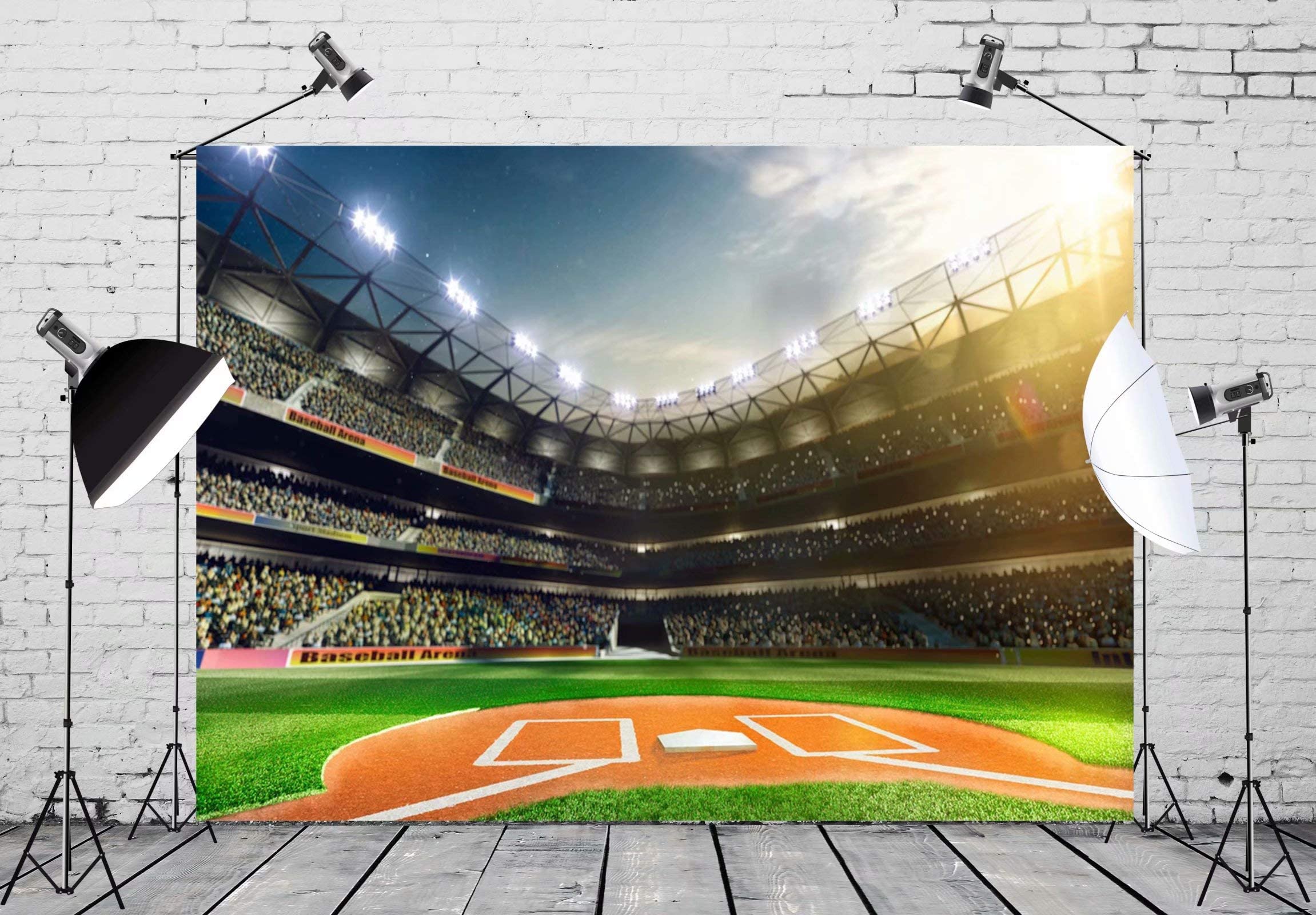 Beleco 7X5Ft Fabric Baseball Backdrop Baseball Field Stadium Photography Backdrop For Baby Shower Birthday Party Decoration Spor