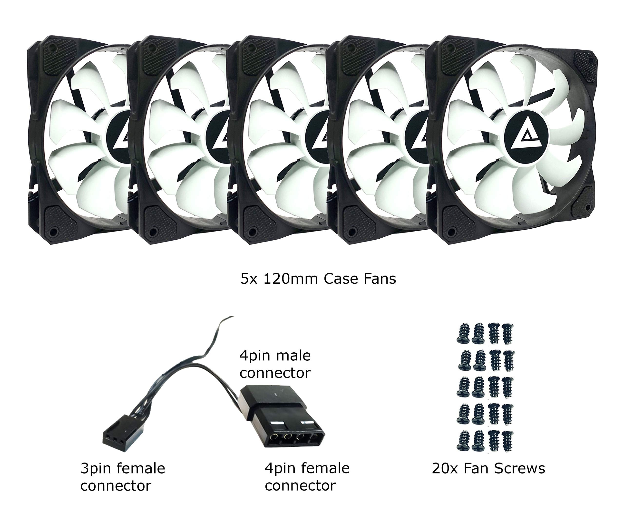 Apevia 512S Wb 120Mm 4Pin Molex & 3Pin Motherboard Black/White Case Fan (5 Pk)