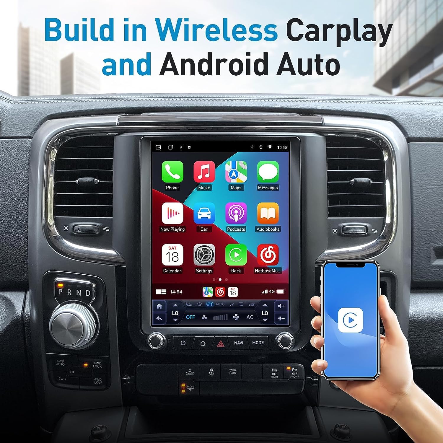 For Dodge Ram 1500 2500 3500 2013 2018 ?Only For Auto A/C? Car Radio10.4 Inch T Style Stereo Android 12 Gps Navigation Wireless