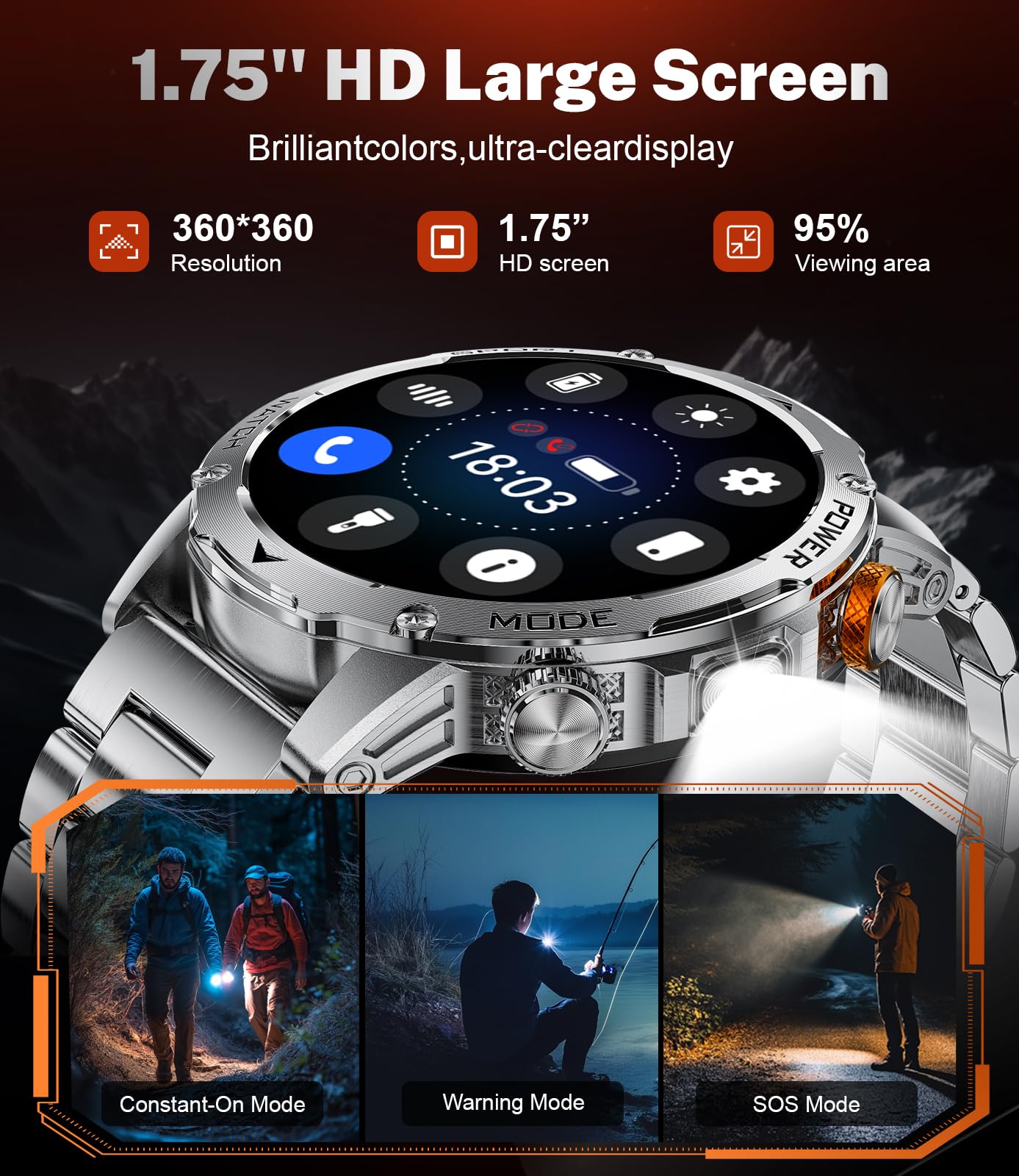 Lige Smart Watch For Men (Make/Answer Calls) With 1000Mah, 1.75 '' Hd Screen Smartwatch With Flashlight, Heart Rate/Sleep Monito