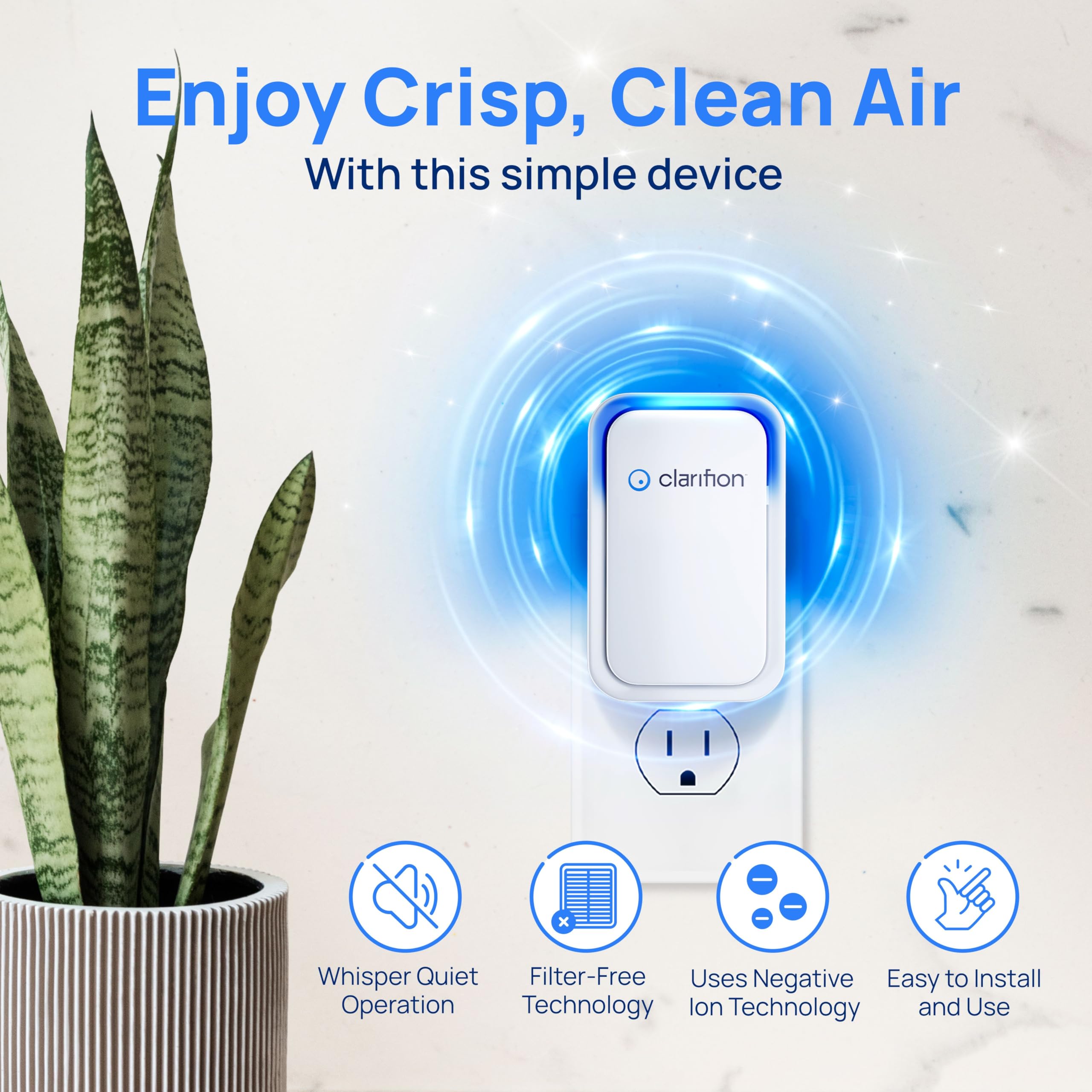 Clarifion   Air Ionizers For Home (3 Pack), Negative Ion Filtration System, Quiet Air Freshener For Bedroom, Office, Kitchen, Po