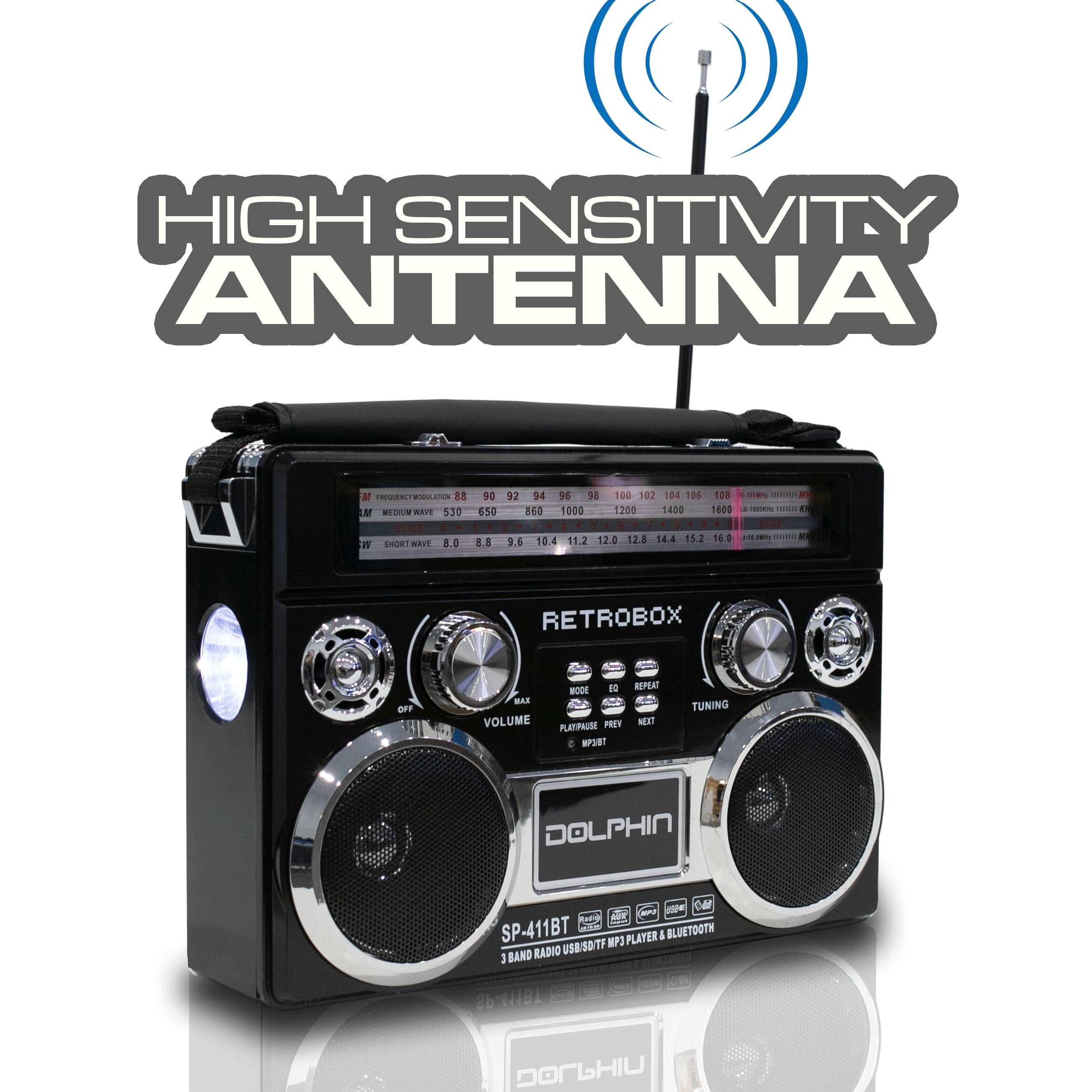 Dolphin Retrobox Portable Bluetooth Am/Fm Radio (Black)