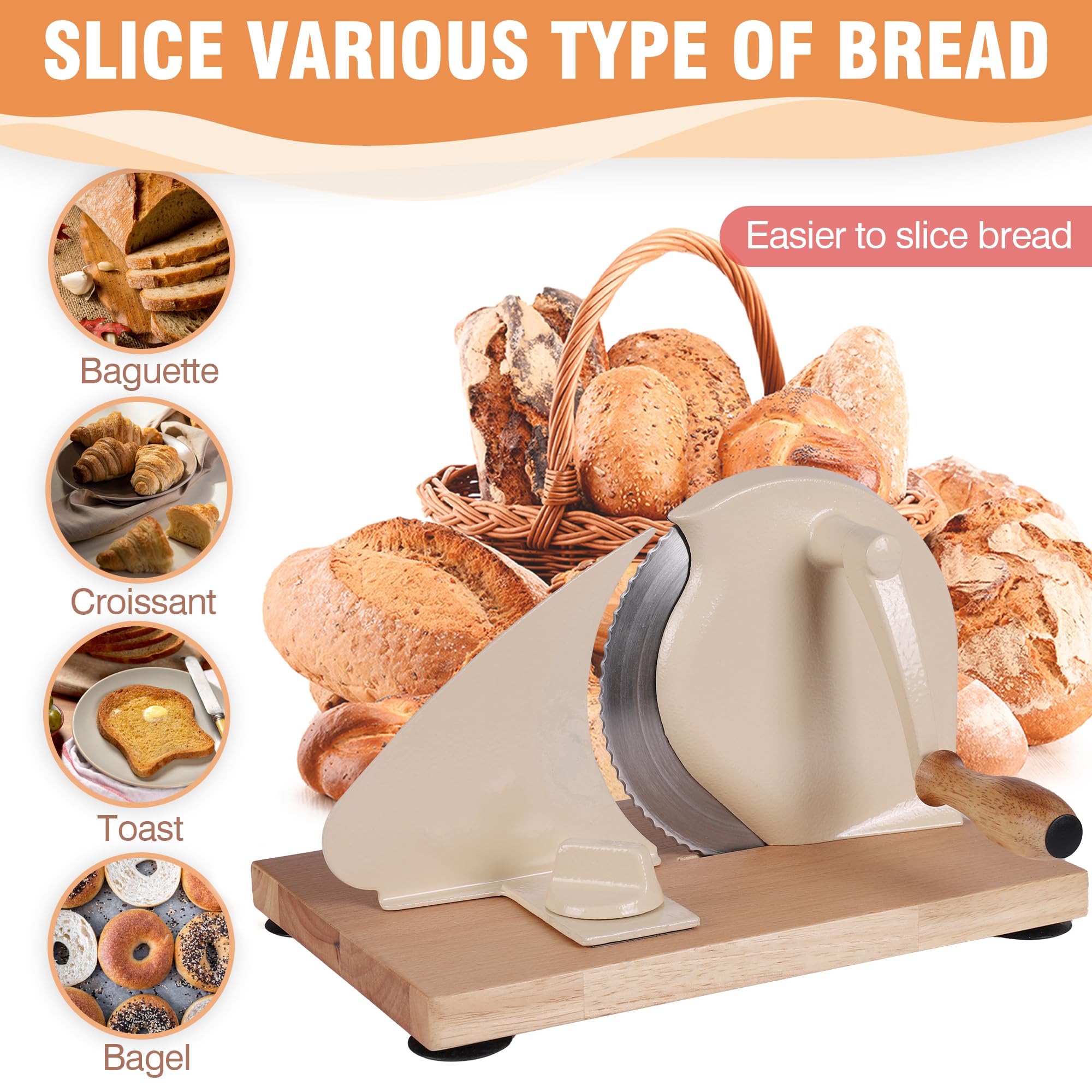 vanerepok Manual Bread Slicer - Adjustable Stainless Steel, Large, Cream, Model slicer-01 for Homemade & Commercial Sourdough Bread