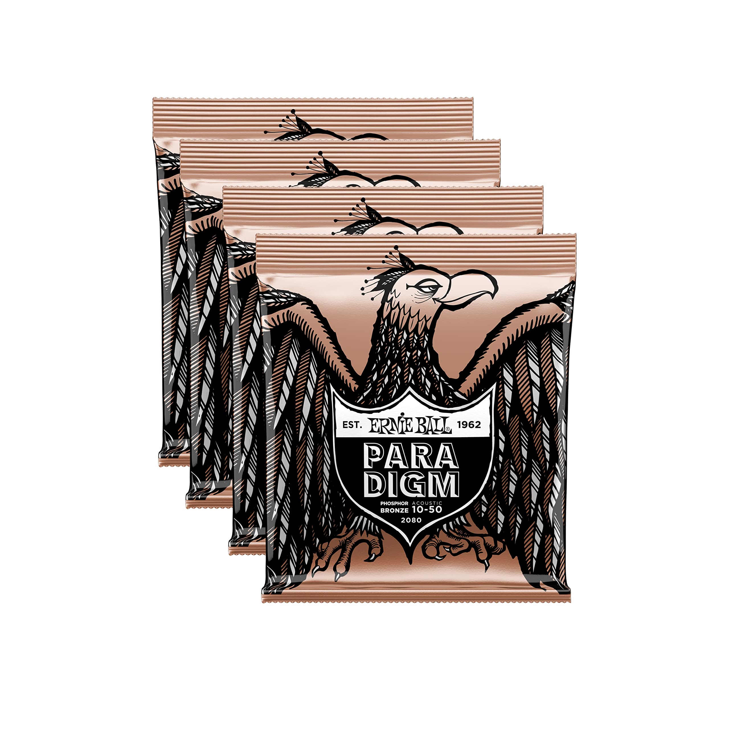 4 Pack Ernie Ball 2080 Paradigm Phosphor Bronze Acoustic Strings Extra Light 1050