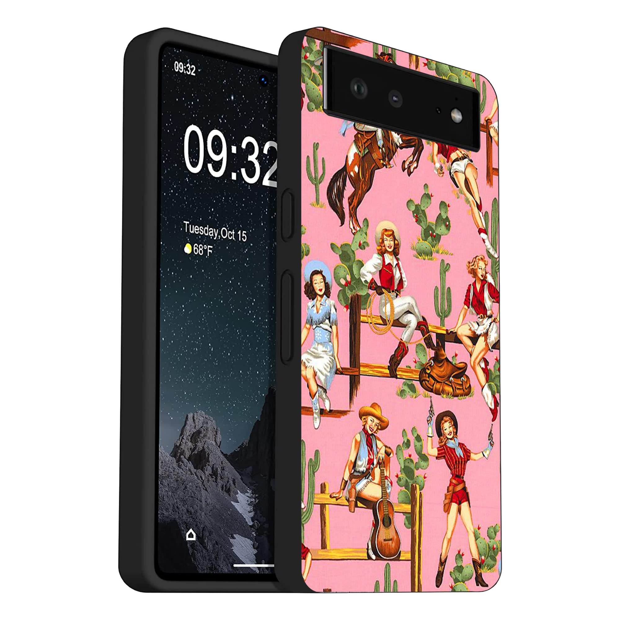 Compatible With Google Pixel 7 Case, Country Western Southwestern Cactus Retro Pink Pinup Cool Soft Tpu Fashion Cool Slim Shockp