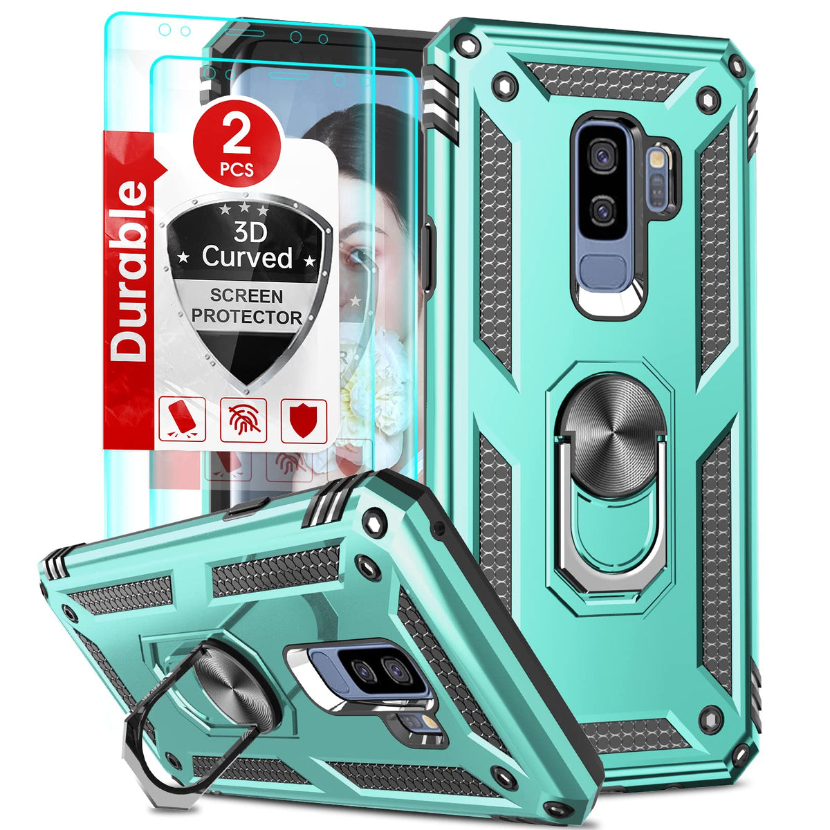 Leyi Compatible With S9 Plus Phone Case, Samsung Galaxy S9 Plus Case With [2 Pack] 3D Curved Screen Protector, [Military Grade]