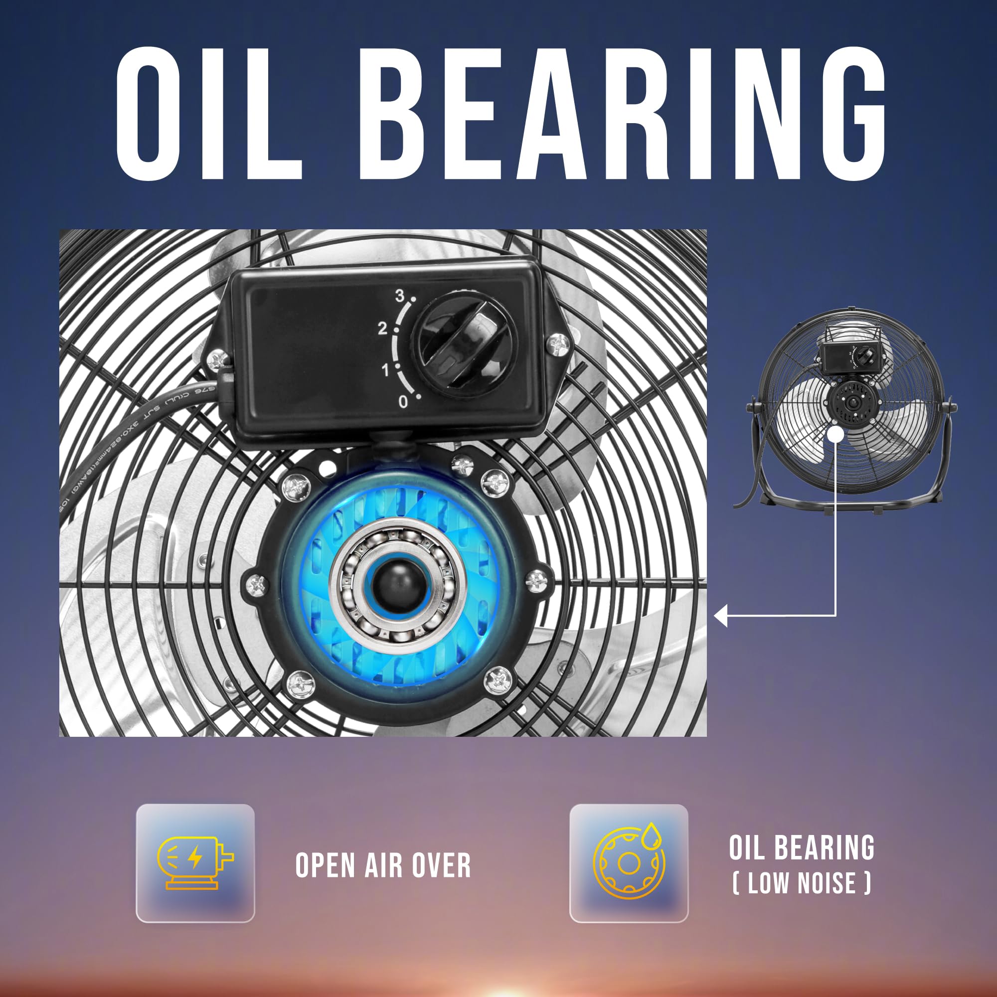 Tornado 12 Inch High Velocity Floor Fan, Heavy Duty Metal Industrial Fans, 3 Powerful Speed, 120 Adjustable Tilting 6.0 Ft Cord