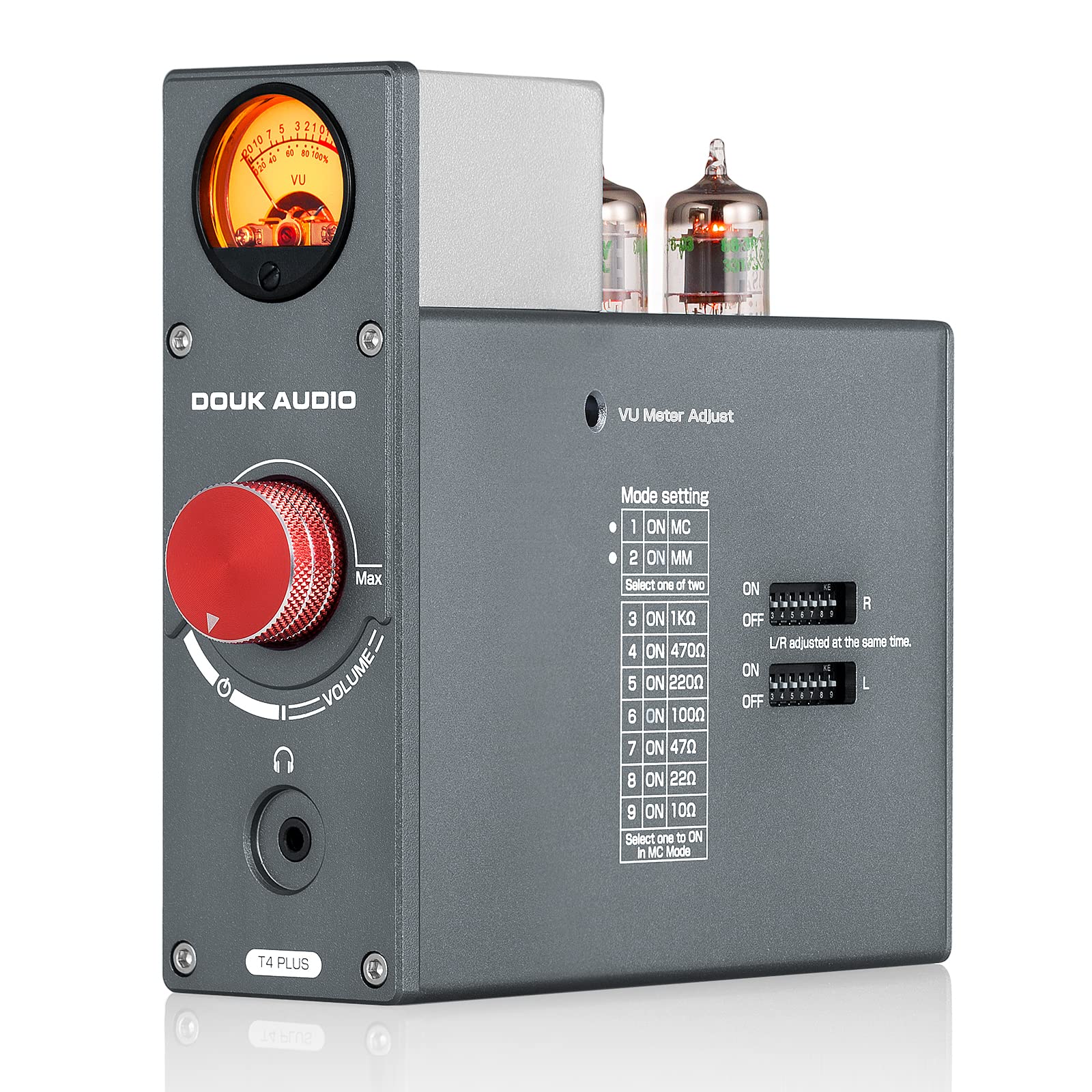 Douk Audio T4 Plus Vacuum Tube Phono Preamplifier, Mm/Mc Turntable Audio Preamp, Ge5654 Headphone Amp With Vu Meter For Record P