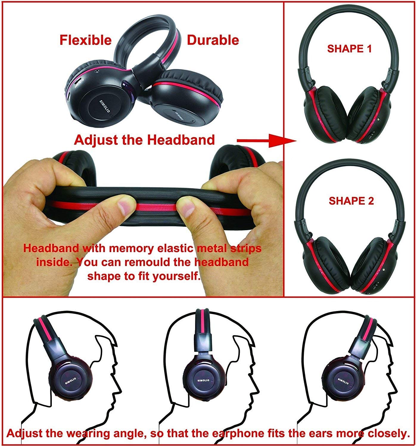 Simolio 2 Pack Of Wireless Car Headphones, 2 Channel Ir Wireless Headphones For Kids, In Car Wireless Dvd Headphones With Storag