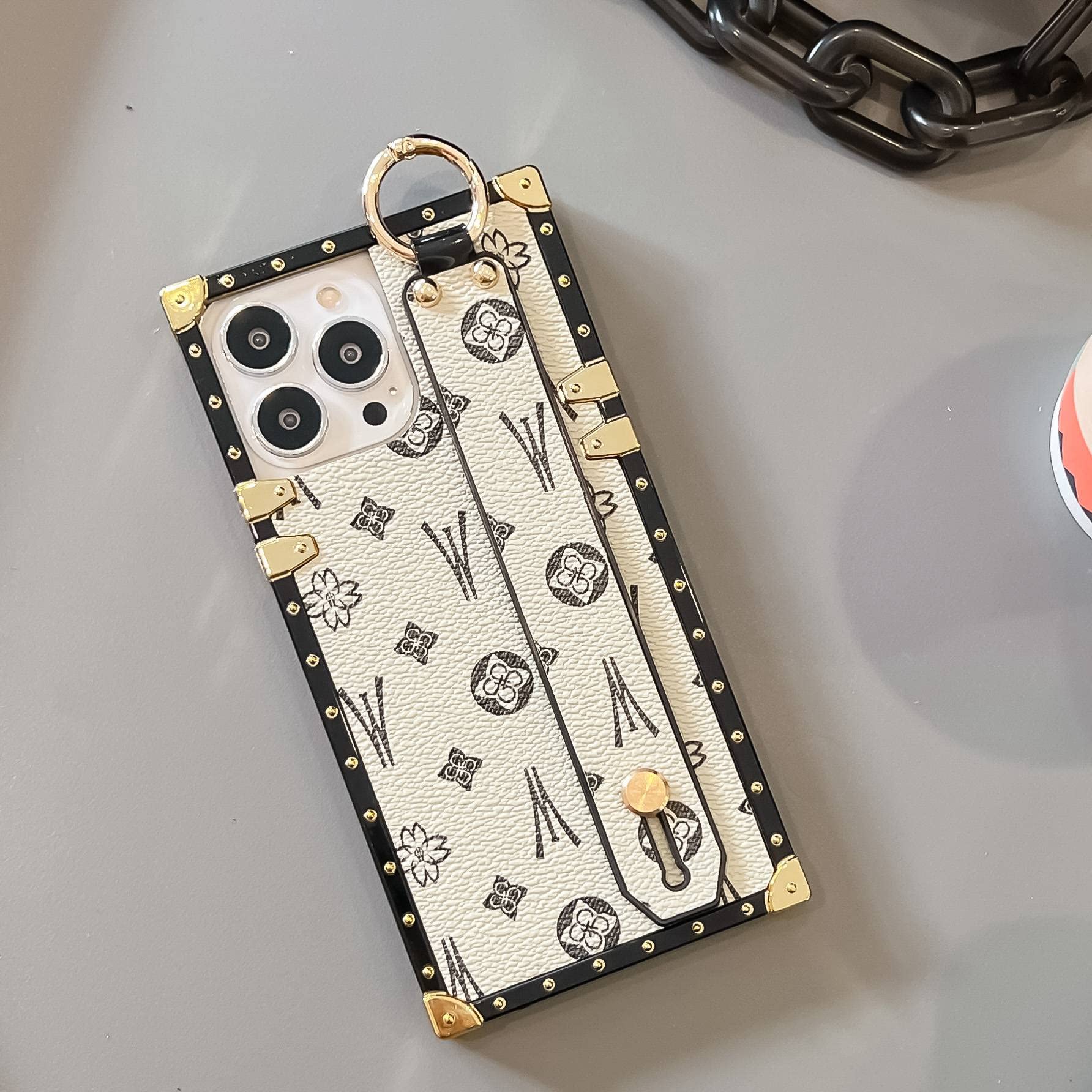 Trodino Square Leather Iphone 13 Pro Max Case With Wristband Strap, Luxury Designer Trunk Box Phone Case For Women Girls, Hand H