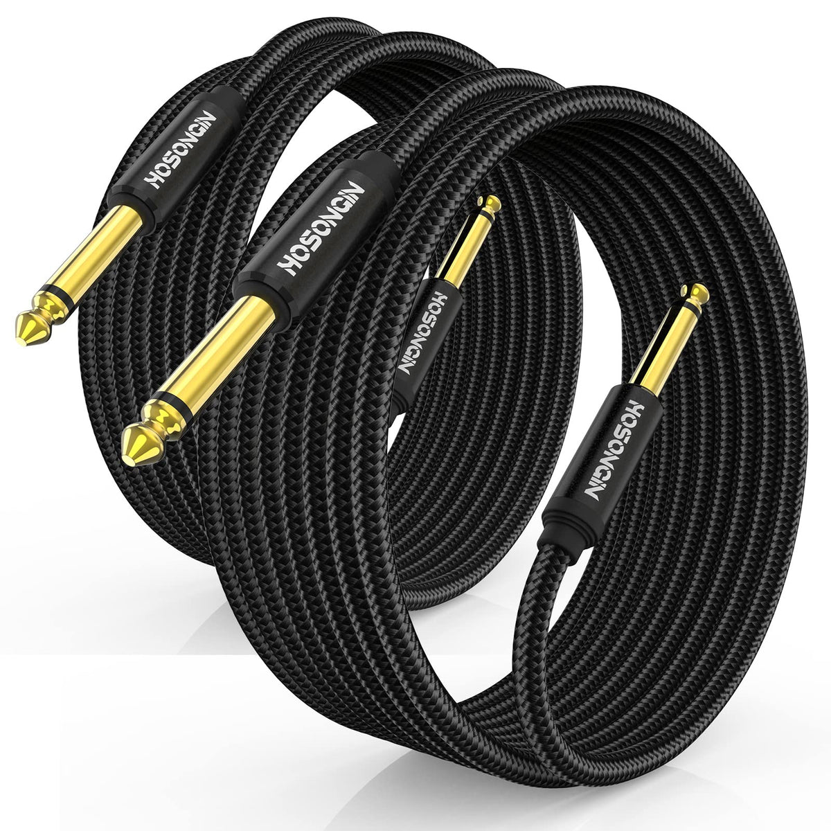 Hosongin 1/4 Inch Guitar Instrument Cable 15Ft 2 Pack [Nylon Braided Shielded], 1/4 Inch To 1/4 Inch Ts Male To Male Plug Mono A