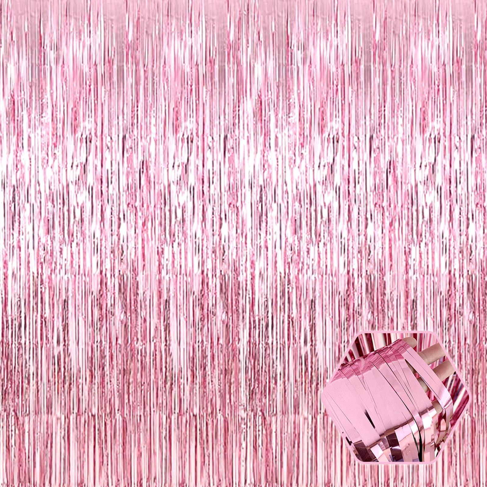 3 Pack Pink Foil Fringe Curtain Backdrop, 3.28Ft X 8.2Ft Metallic Tinsel Foil Fringe Streamer Curtains For Photo Booth, Christma