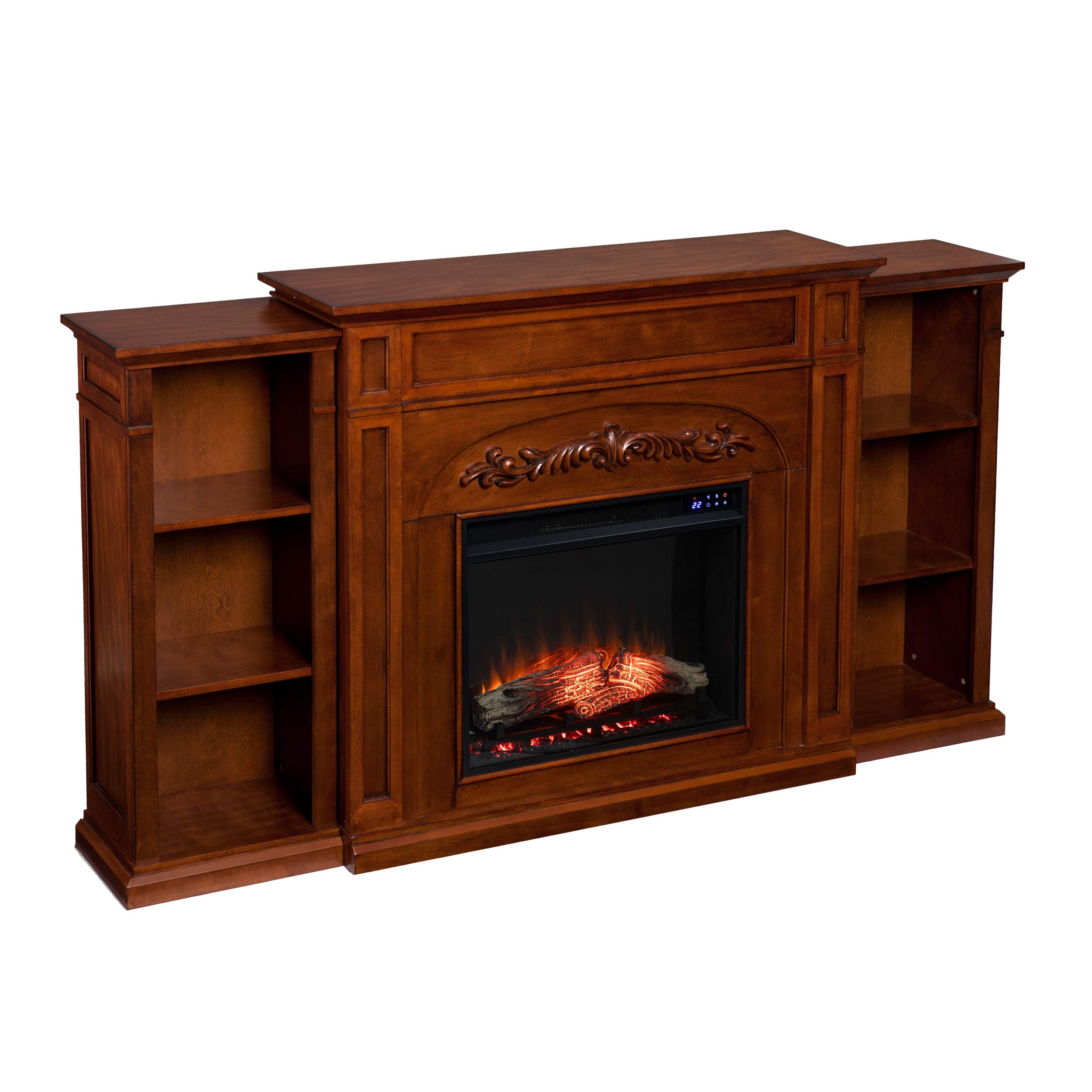 SEI Furniture Chantilly Electric Fireplace with Bookcases, Oak