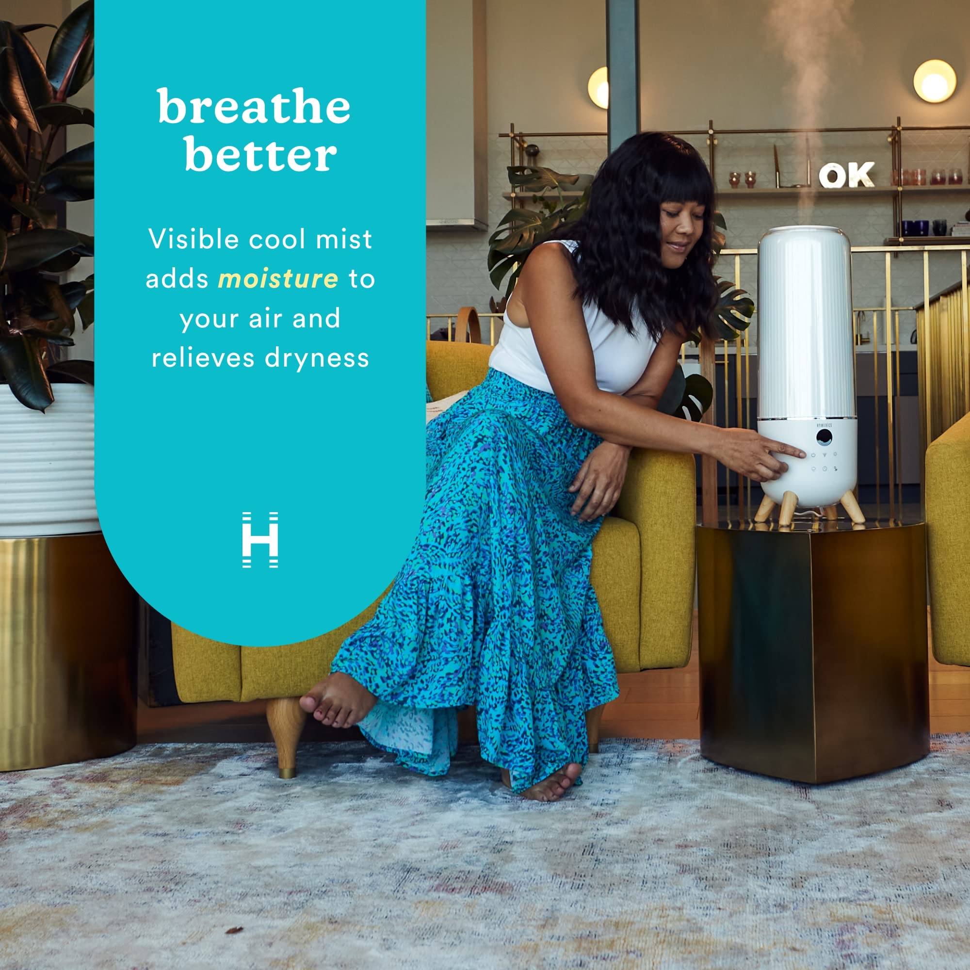 Homedics Ultrasonic Humidifier   Large Deluxe Air Humidifiers For Bedroom, Plants, Office   Top Fill 1.47 Gallon Tank, Cool Mist