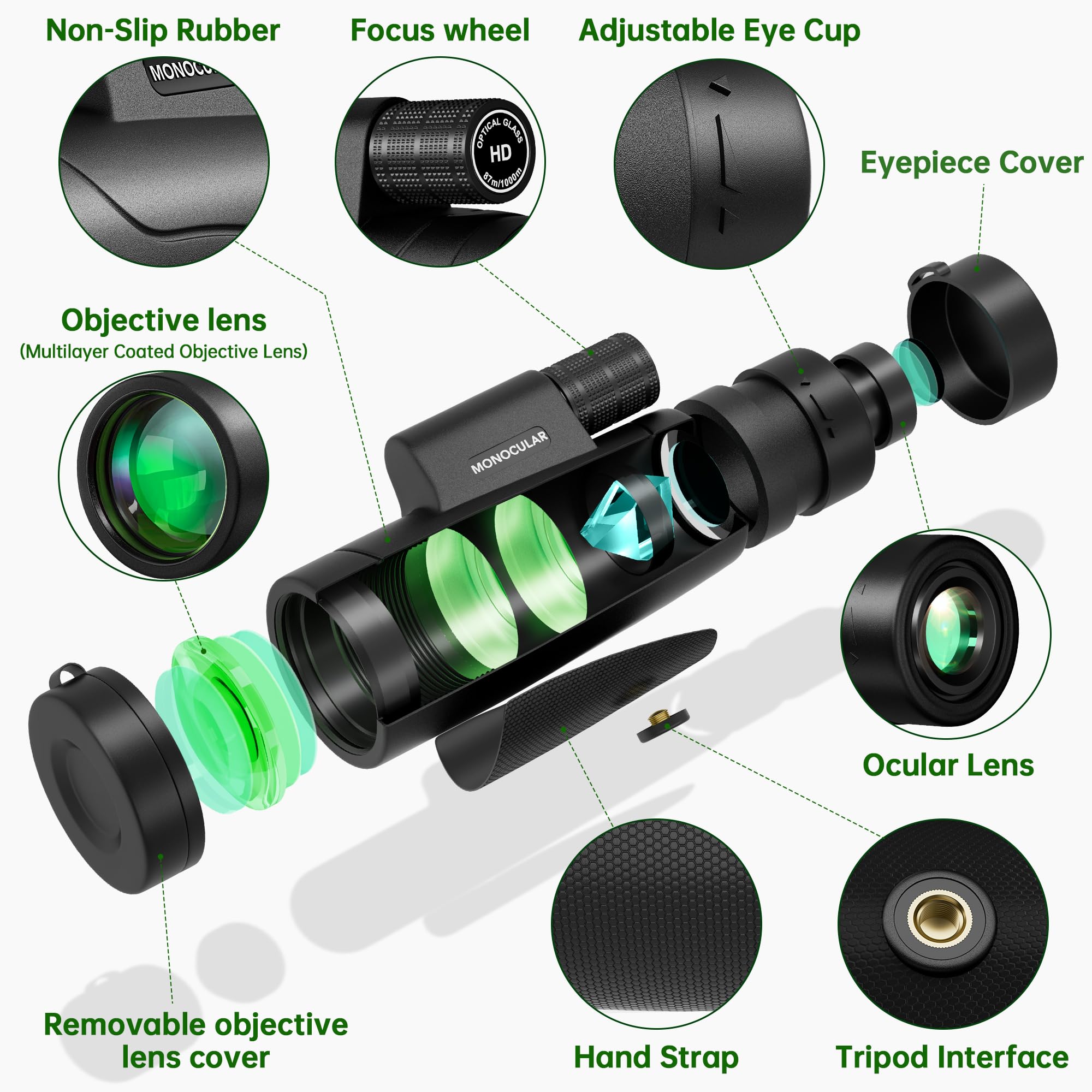 2025 Update - 80X100 Monocular Telescope High Powered For Smartphone High Definition Monoculars For Adults With Adapter/Tripod F