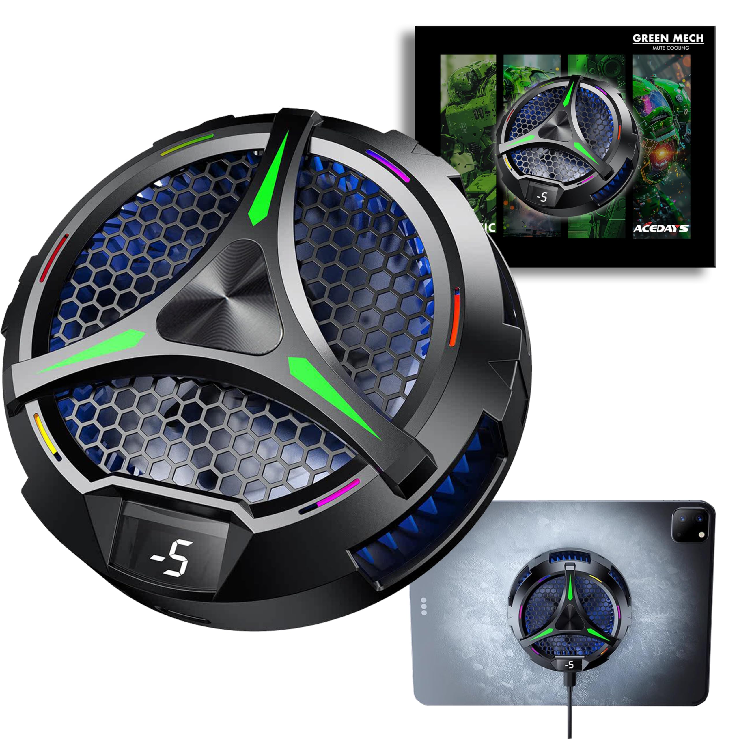 Acedays Magnetic Cooler For Ipad,Tablet Cooler For Ipad/Surface Pro/Samsung Tab,Universal Radiator With Temperature Display For