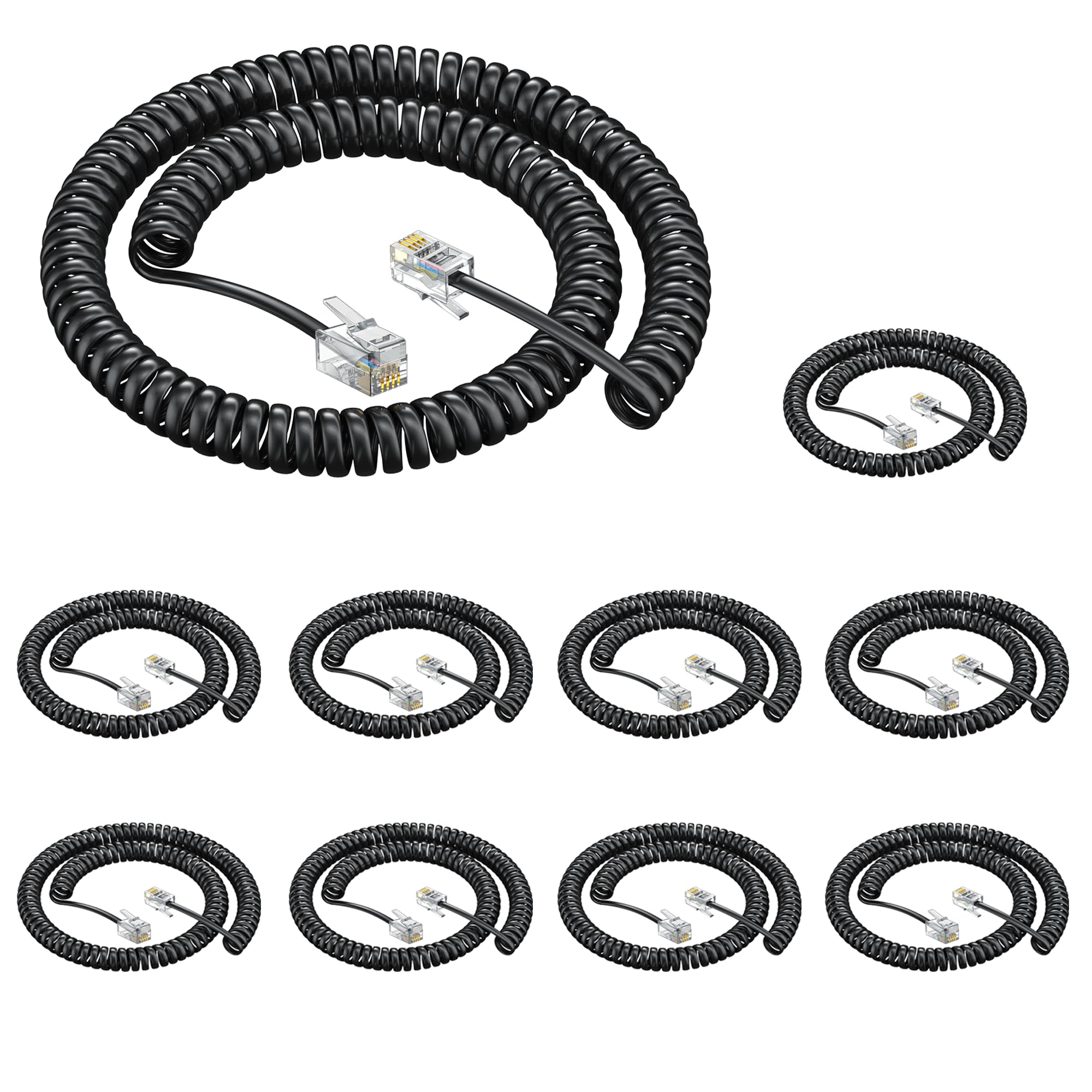 Ubramac Rj9 4P4C Telephone Cord,Telephone Handset Cord,Coiled Wire 10 Pack 8Ft Uncoiled / 1.4Ft Coiled Landline Phone Handset Ca